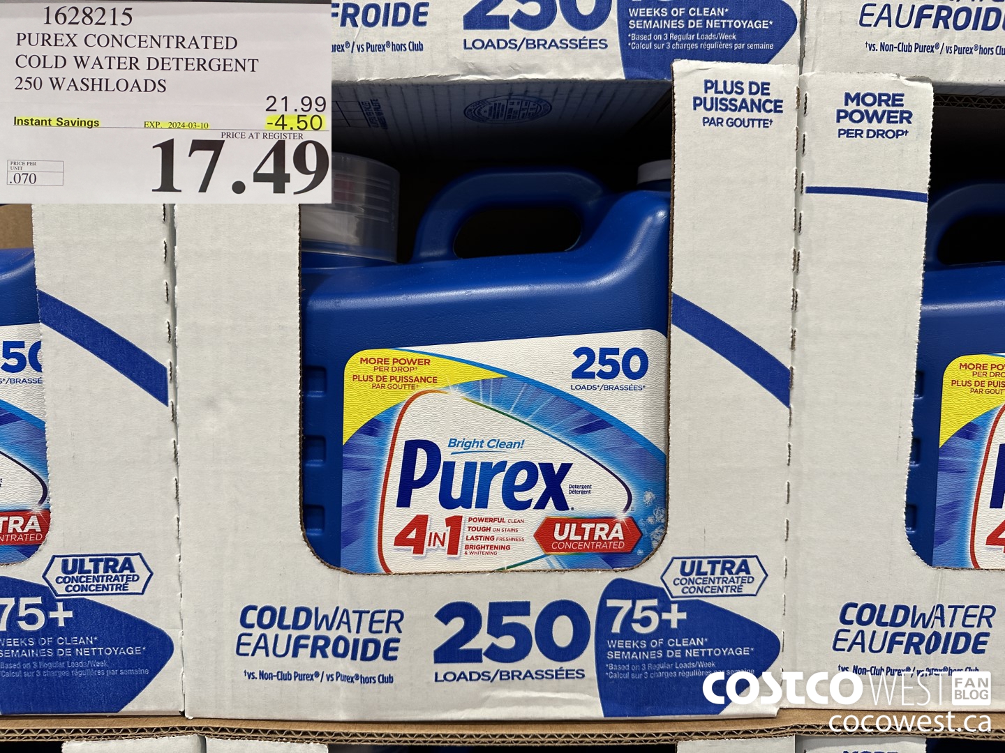 1628215 PUREX CONCENTRATED COLD WATER DETERGENT 250 WASHLOADS ($4.50 INSTANT SAVINGS EXPIRES ON 2024-03-10) $17.49
