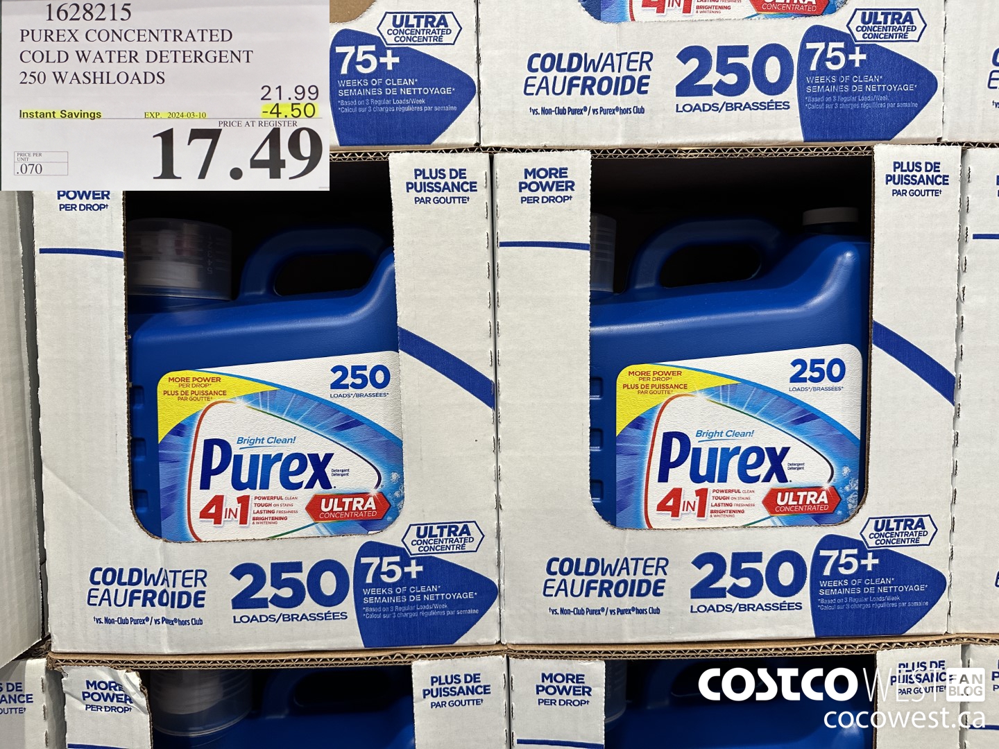 1628215 PUREX CONCENTRATED COLD WATER DETERGENT 250 WASHLOADS ($4.50 INSTANT SAVINGS EXPIRES ON 2024-03-10) $17.49