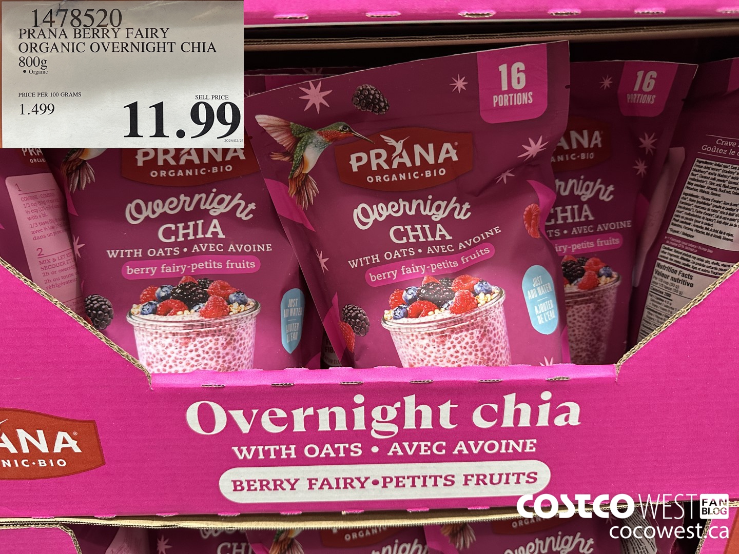 1478520 RANA BERRY FAIRY ORGANIC OVERNIGHT CHIA 800G $11.99