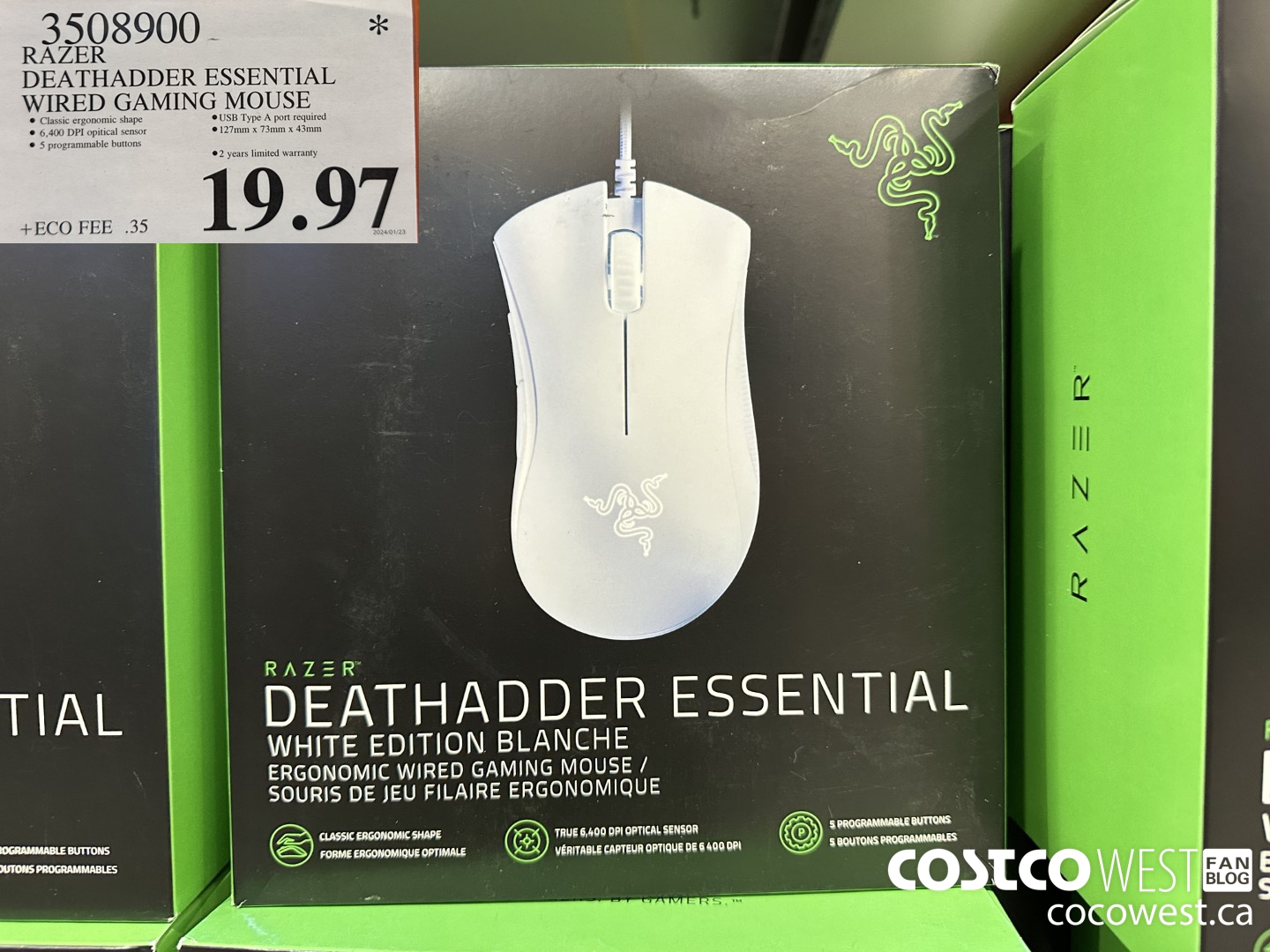 3508900 RAZER DEATHADDER ESSENTIAL WIRED GAMING MOUSE $19.97