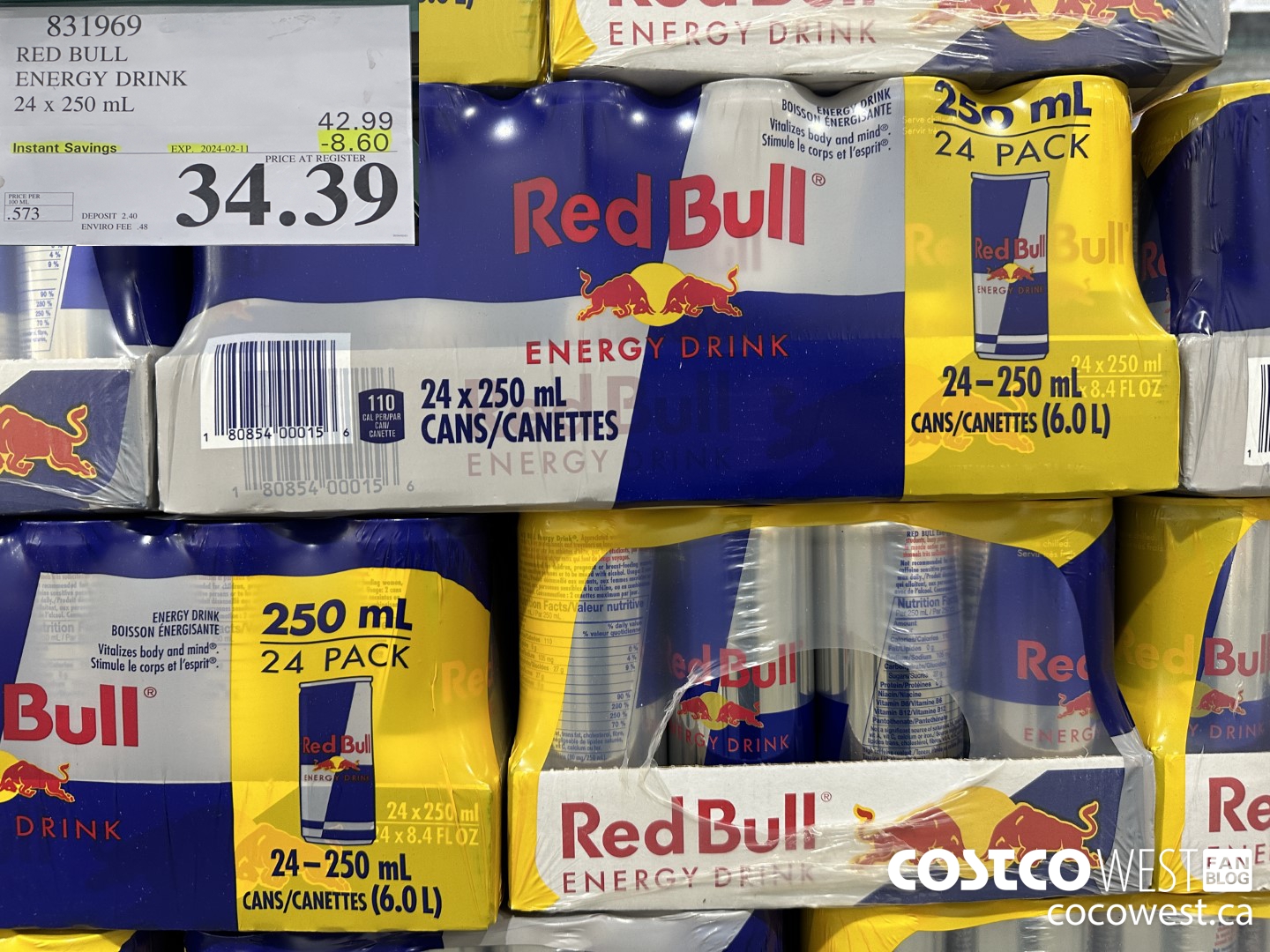 831969 RED BULL ENERGY DRINK 24 X 250ML ($8.60 INSTANT SAVINGS EXPIRES ON 2024-02-11) $34.39