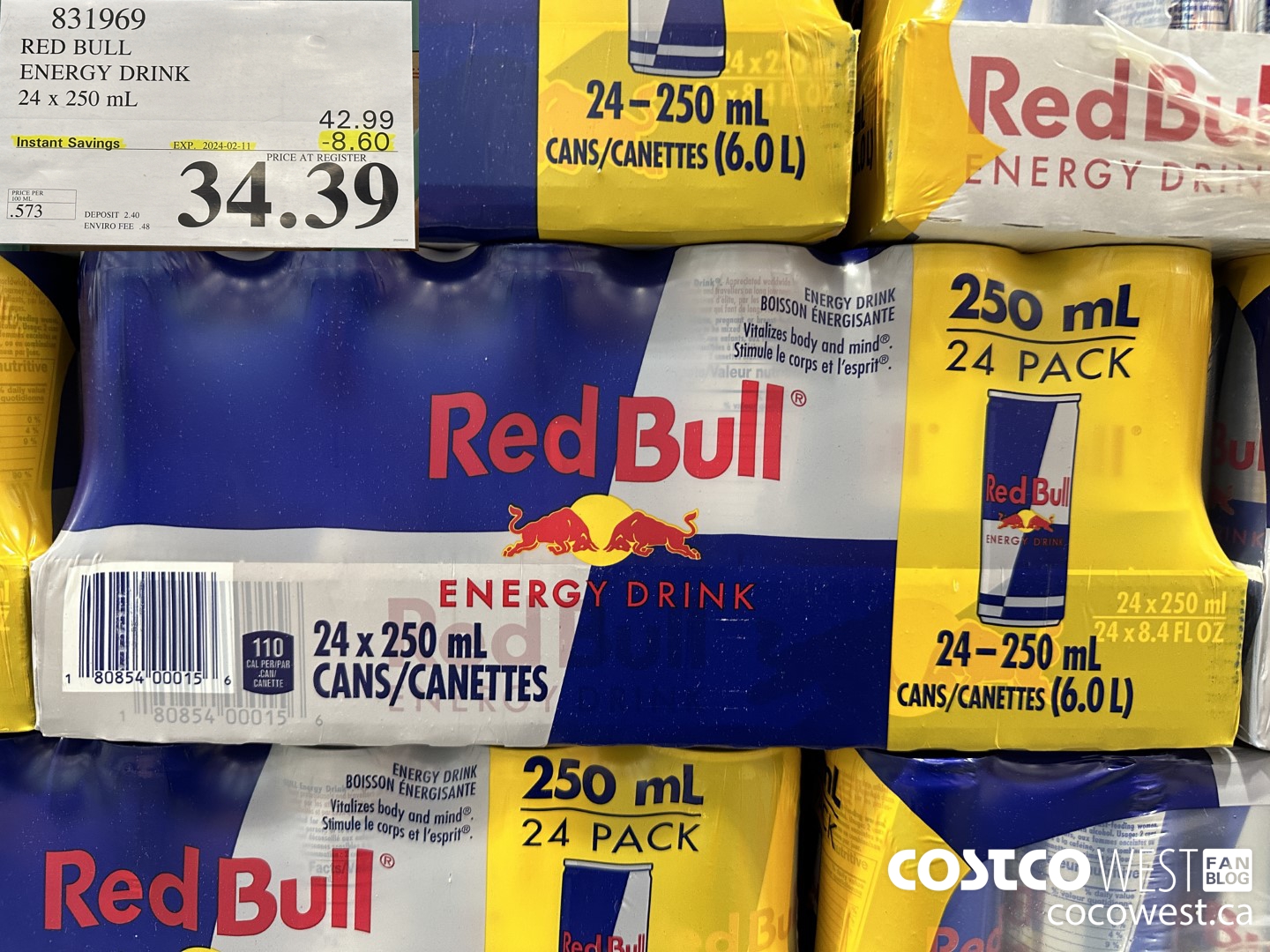 831969 RED BULL ENERGY DRINK 24 X 250ML ($8.60 INSTANT SAVINGS EXPIRES ON 2024-02-11) $34.39