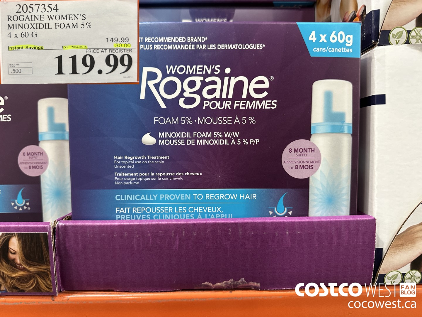 2057354 ROGAINE WOMEN'S MINOXIDIL FOAM 5% 4 X 60G ($30.00 INSTANT SAVINGS EXPIRES ON 2024-02-18) $119.99
