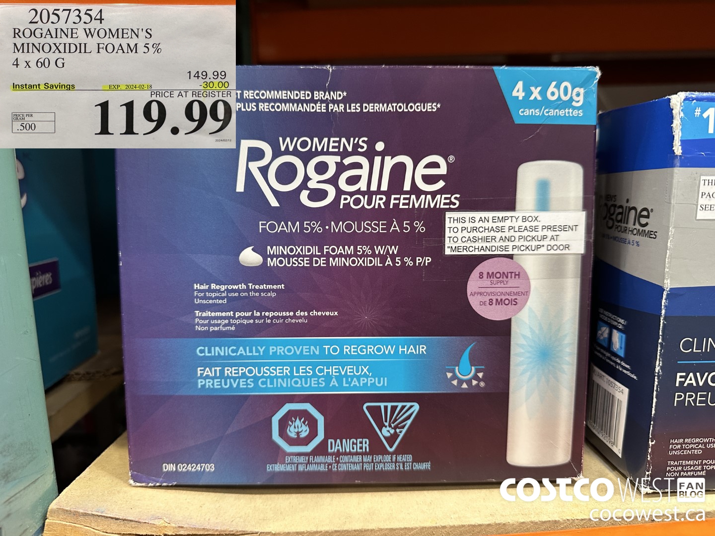 2057354 ROGAINE WOMEN'S MINOXIDIL FOAM 5% 4 X 60G ($30.00 INSTANT SAVINGS EXPIRES ON 2024-02-18) $119.99