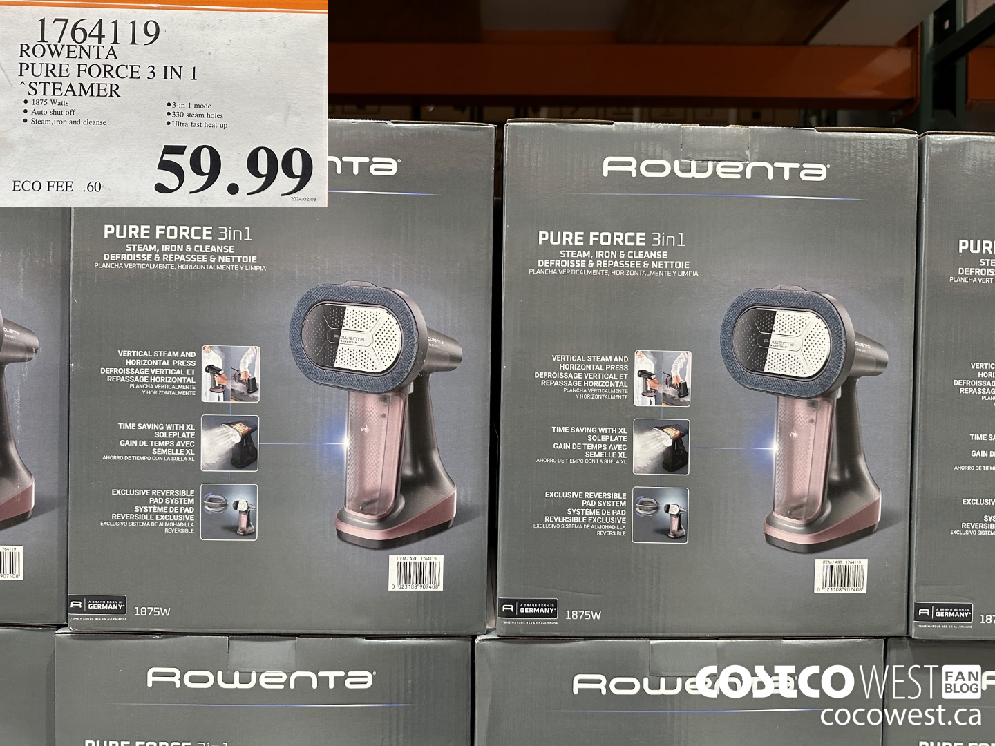 1764119 ROWENTA PURE FORCE 3 IN 1 STEAMER $59.99