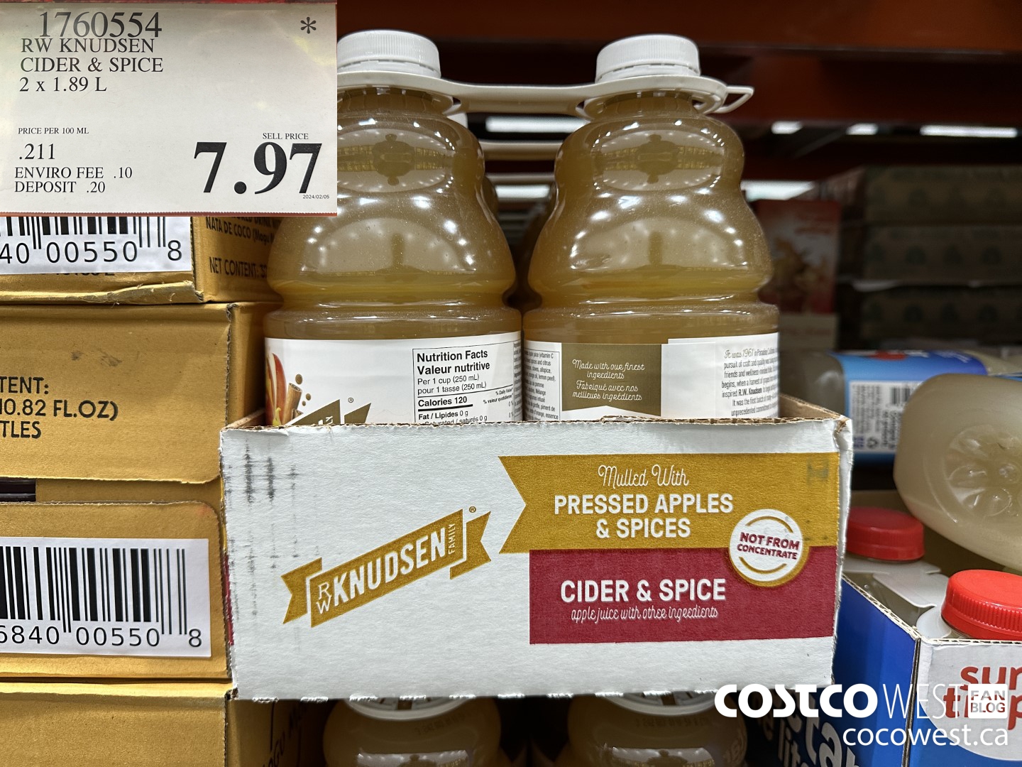 1760554 RW KNUDSEN CIDER & SPICE 2 X 1.89 L $7.97