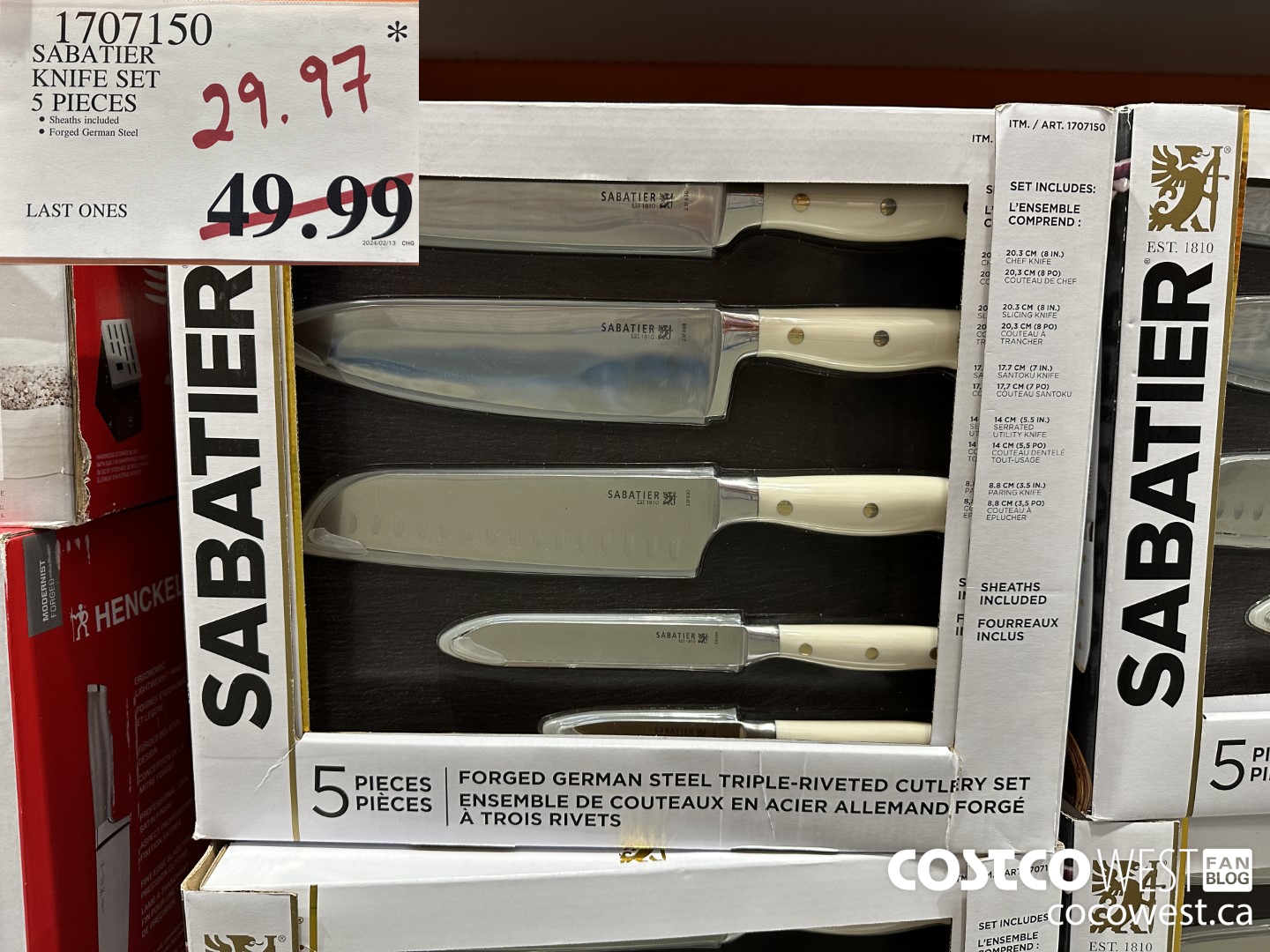 1707150 SABATIER KNIFE SET 5 PIECES $29.97