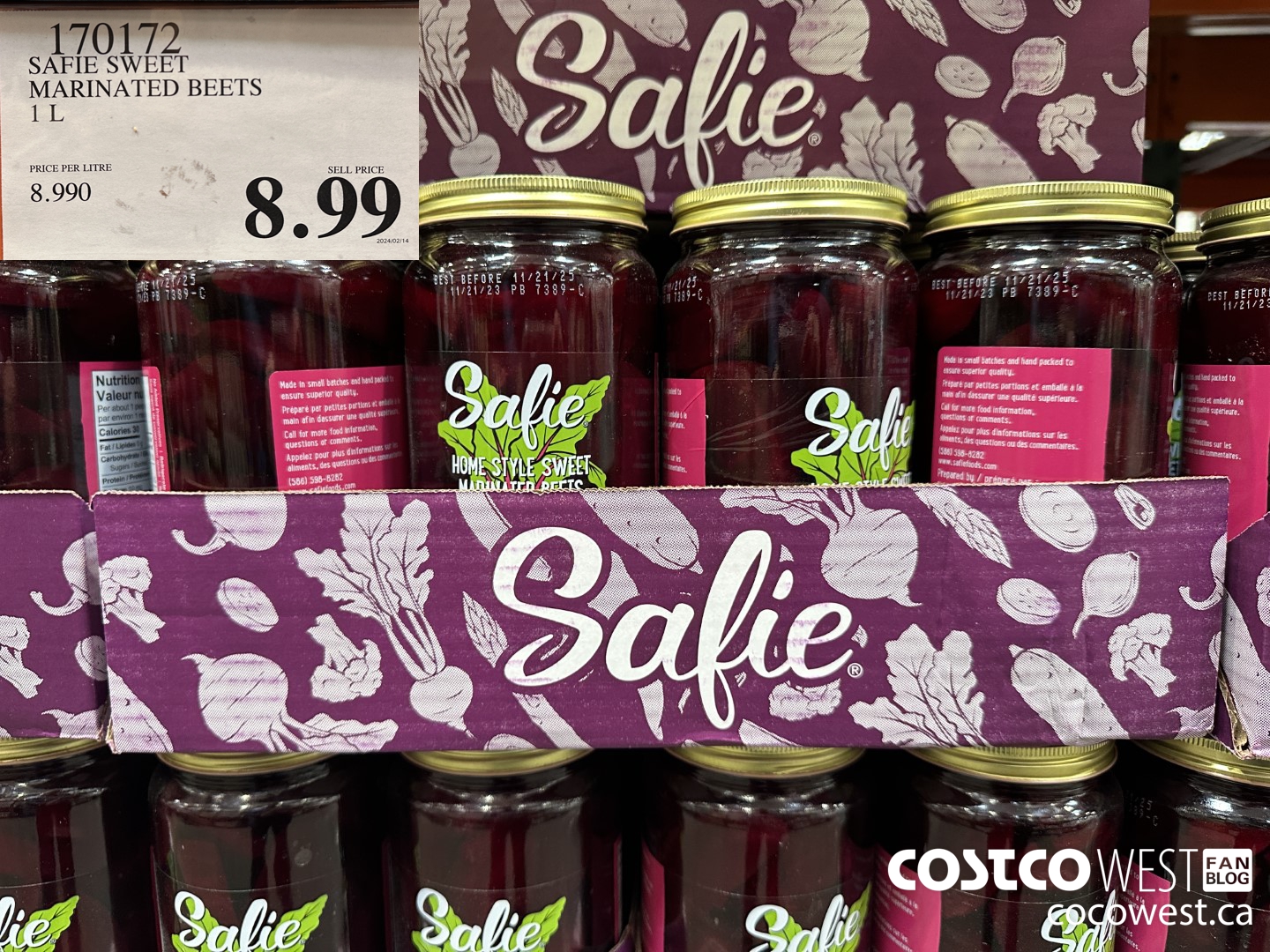 170172 SAFIE SWEET MARINATED BEETS 1L $8.99