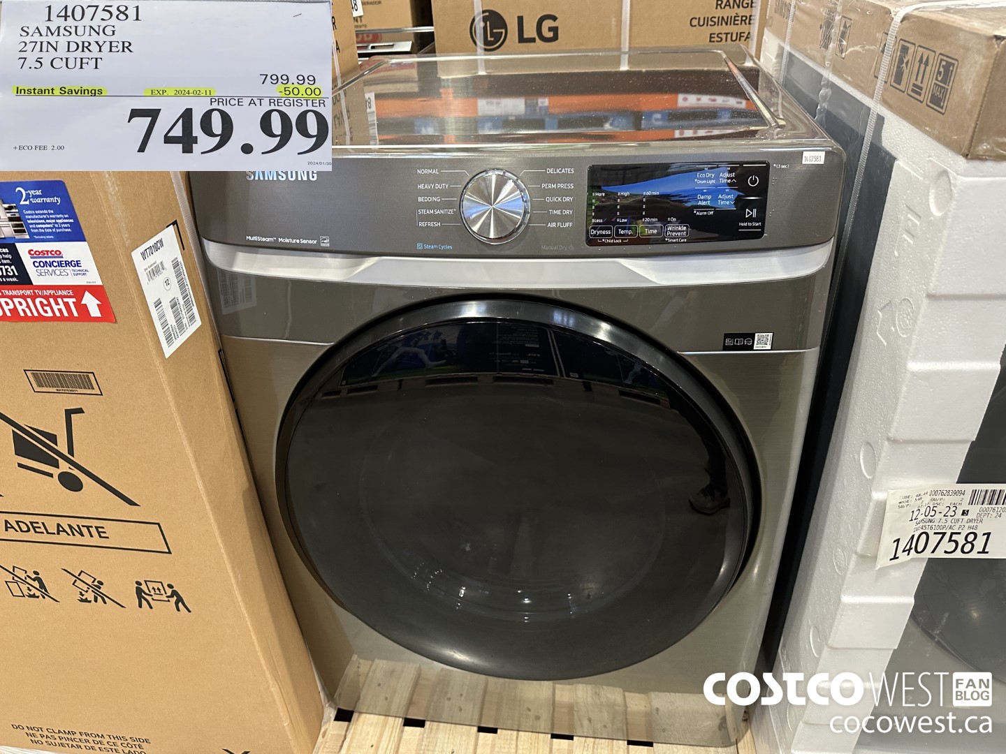 1407581 SAMSUNG 27IN DRYER 7.5 CUFT ($50.00 INSTANT SAVINGS EXPIRES ON 2024-02-11) $749.99