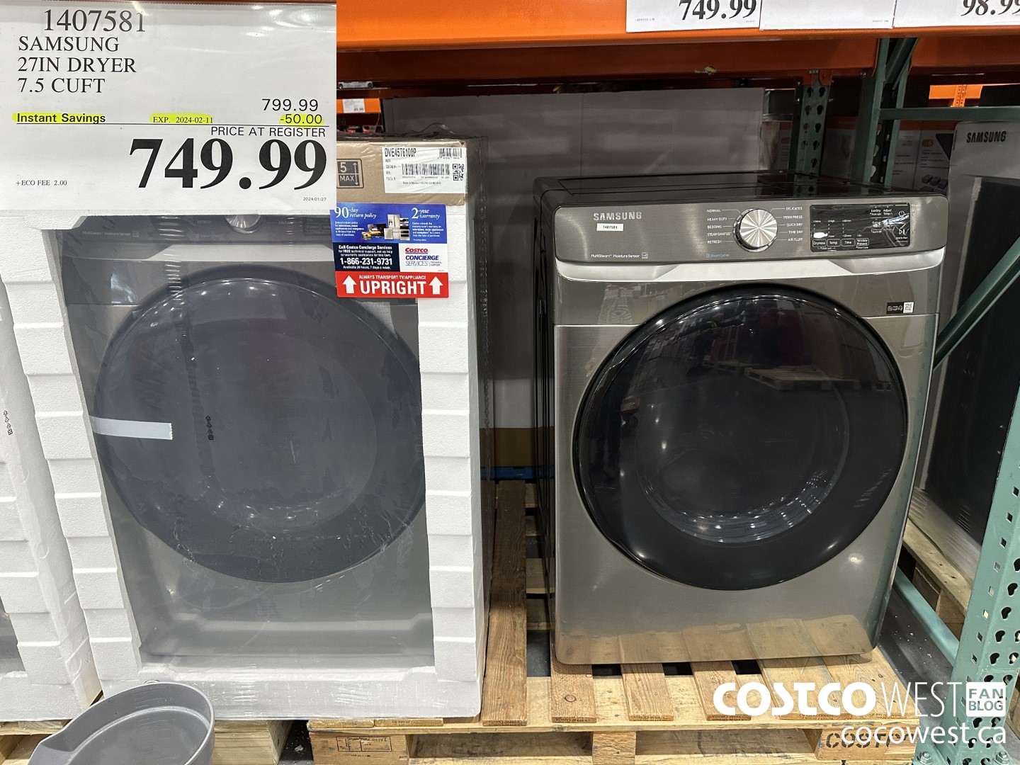 1407581 SAMSUNG 27IN DRYER 7.5 CUFT ($50.00 INSTANT SAVINGS EXPIRES ON 2024-02-11) $749.99