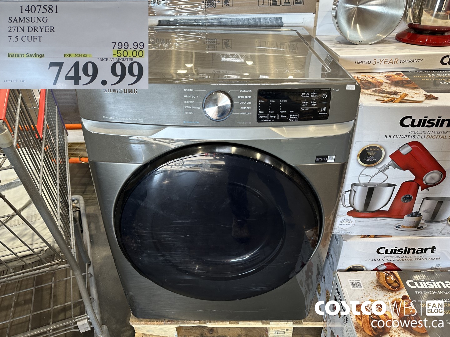 1407581 SAMSUNG 27IN DRYER 7.5 CUFT ($50.00 INSTANT SAVINGS EXPIRES ON 2024-02-11) $749.99