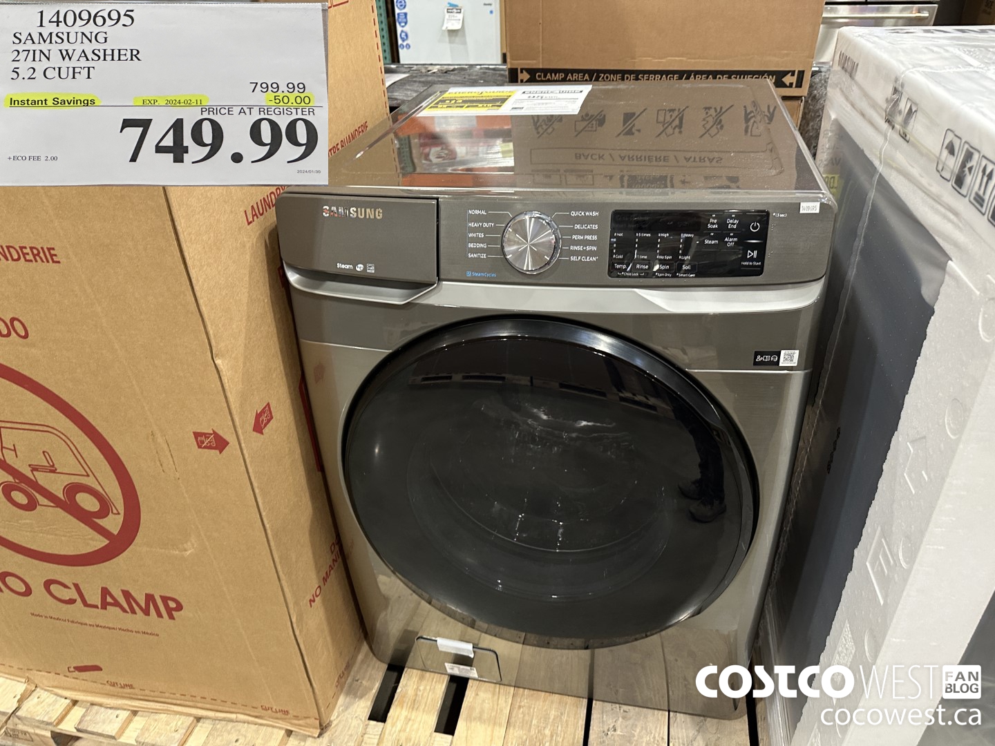 1409695 SAMSUNG 27IN WASHER 5.2 CUFT ($50.00 INSTANT SAVINGS EXPIRES ON 2024-02-11) $749.99