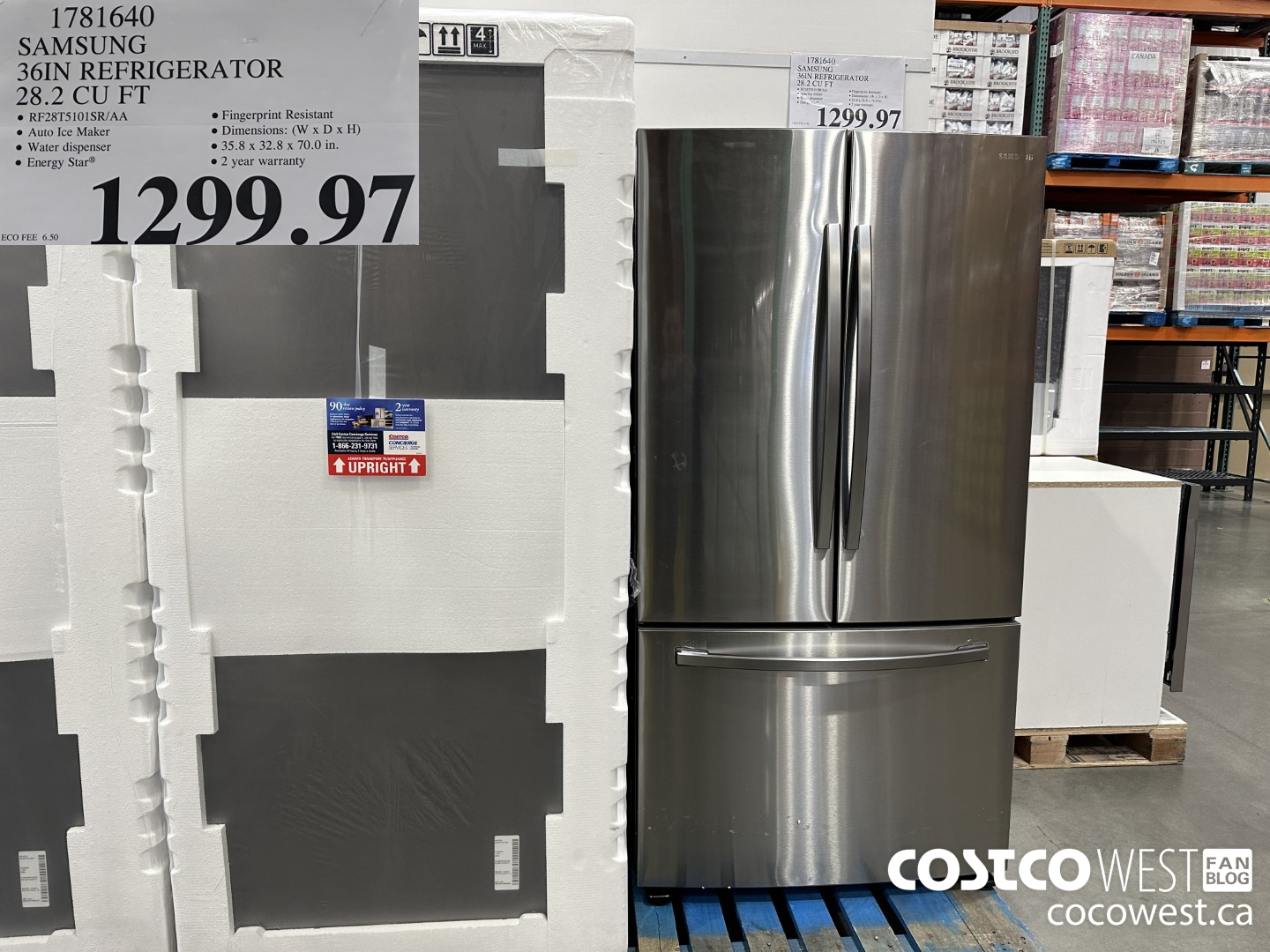 1781640 SAMSUNG 36IN REFRIGERATOR 28.2 CU FT $1299.97