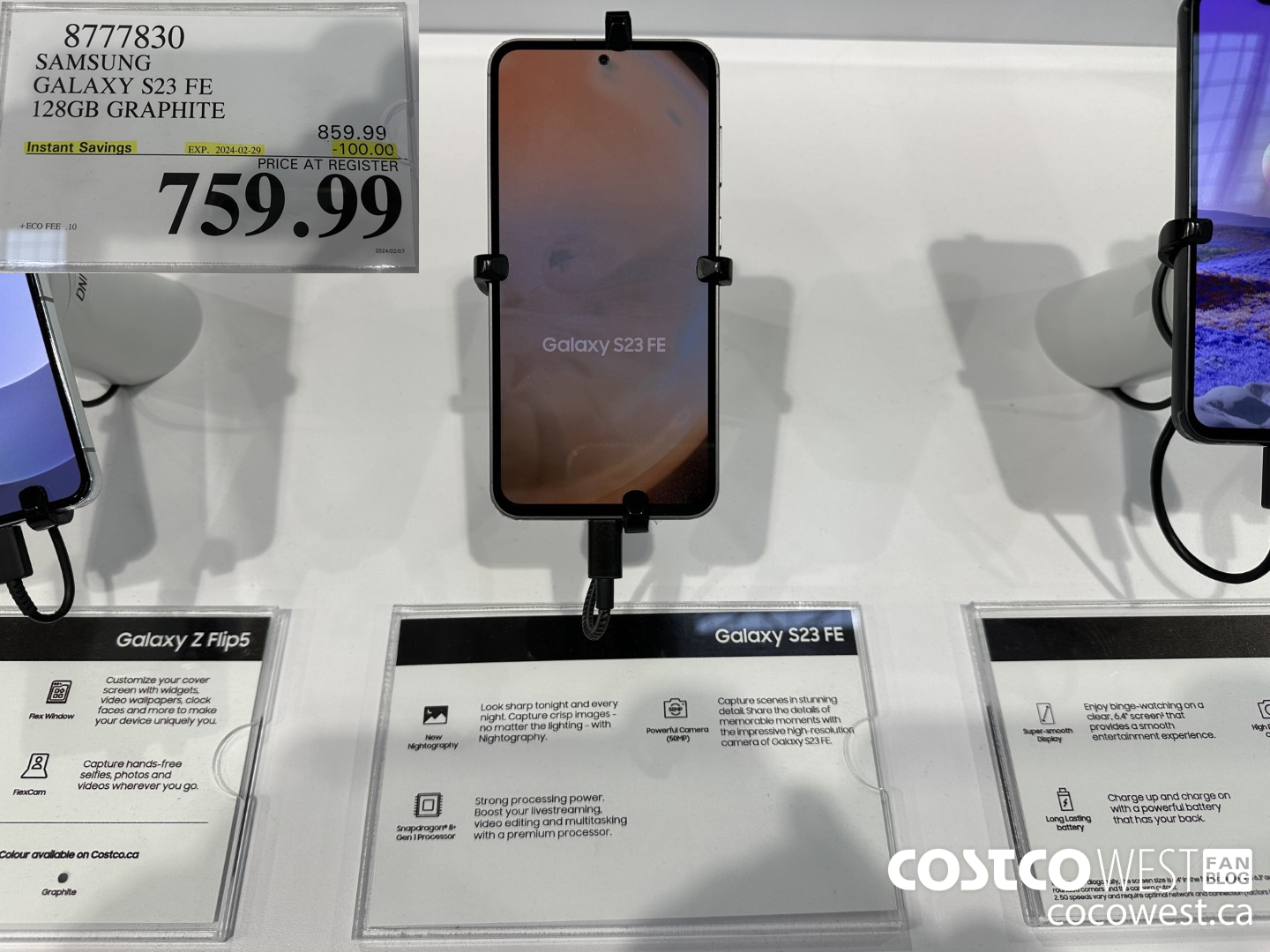 8777830 SAMSUNG GALAXY S23 FE 128GB GRAPHITE ($100.00 INSTANT SAVINGS EXPIRES ON 2024-02-29) $759.99