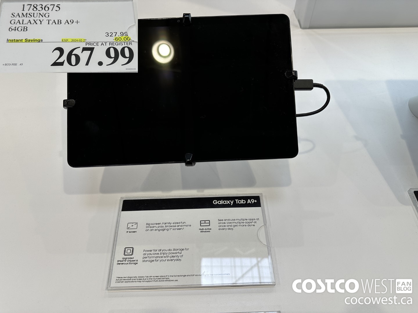 1783675 SAMSUNG GALAXY TAB A9+ 64GB ($60.00 INSTANT SAVINGS EXPIRES ON 2024-02-27) $267.99