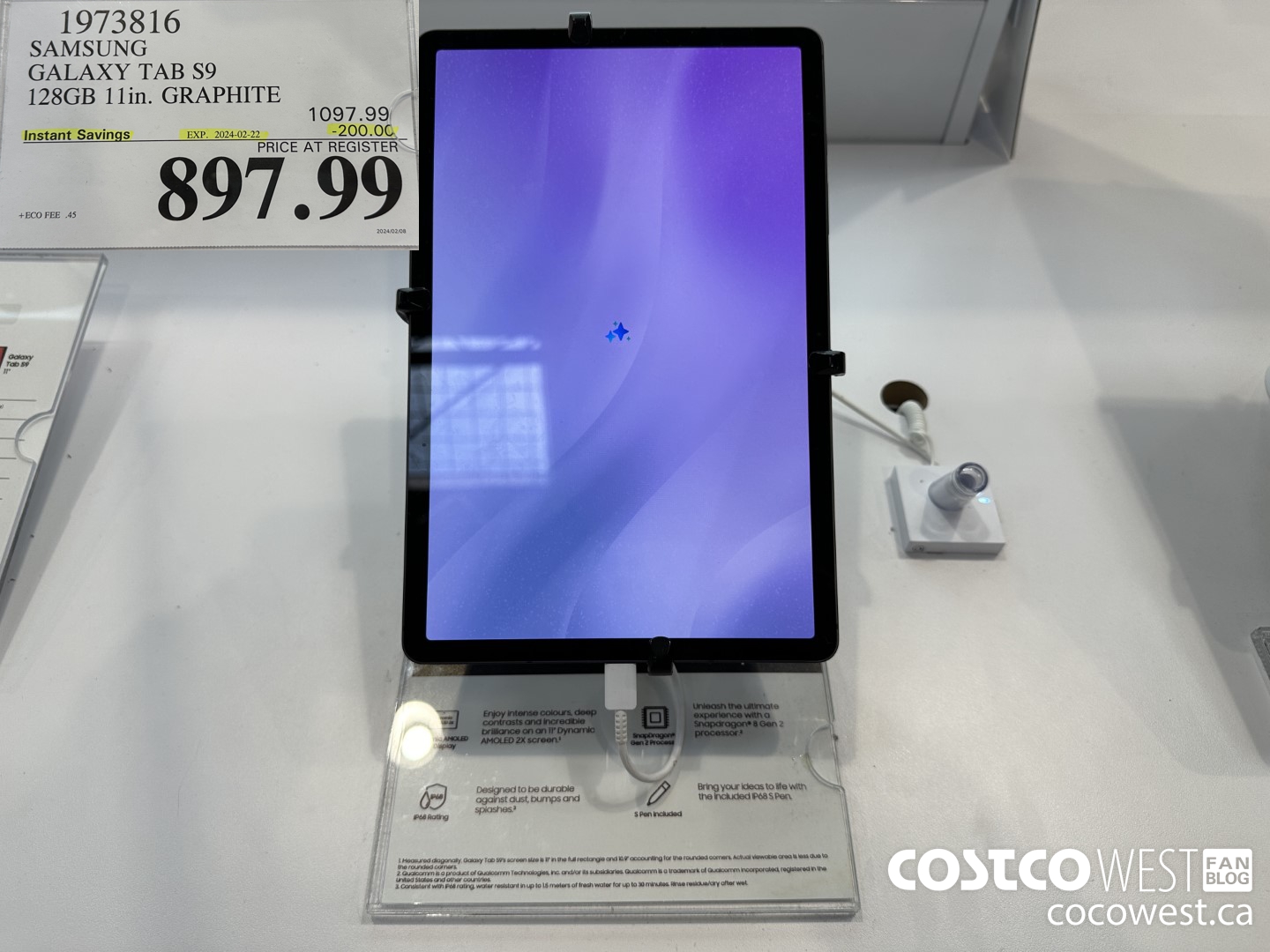 1973816 SAMSUNG GALAXY TAB S9 128GB 11IN GRAPHITE ($200.00 INSTANT SAVINGS EXPIRES ON 2024-02-22) $897.99