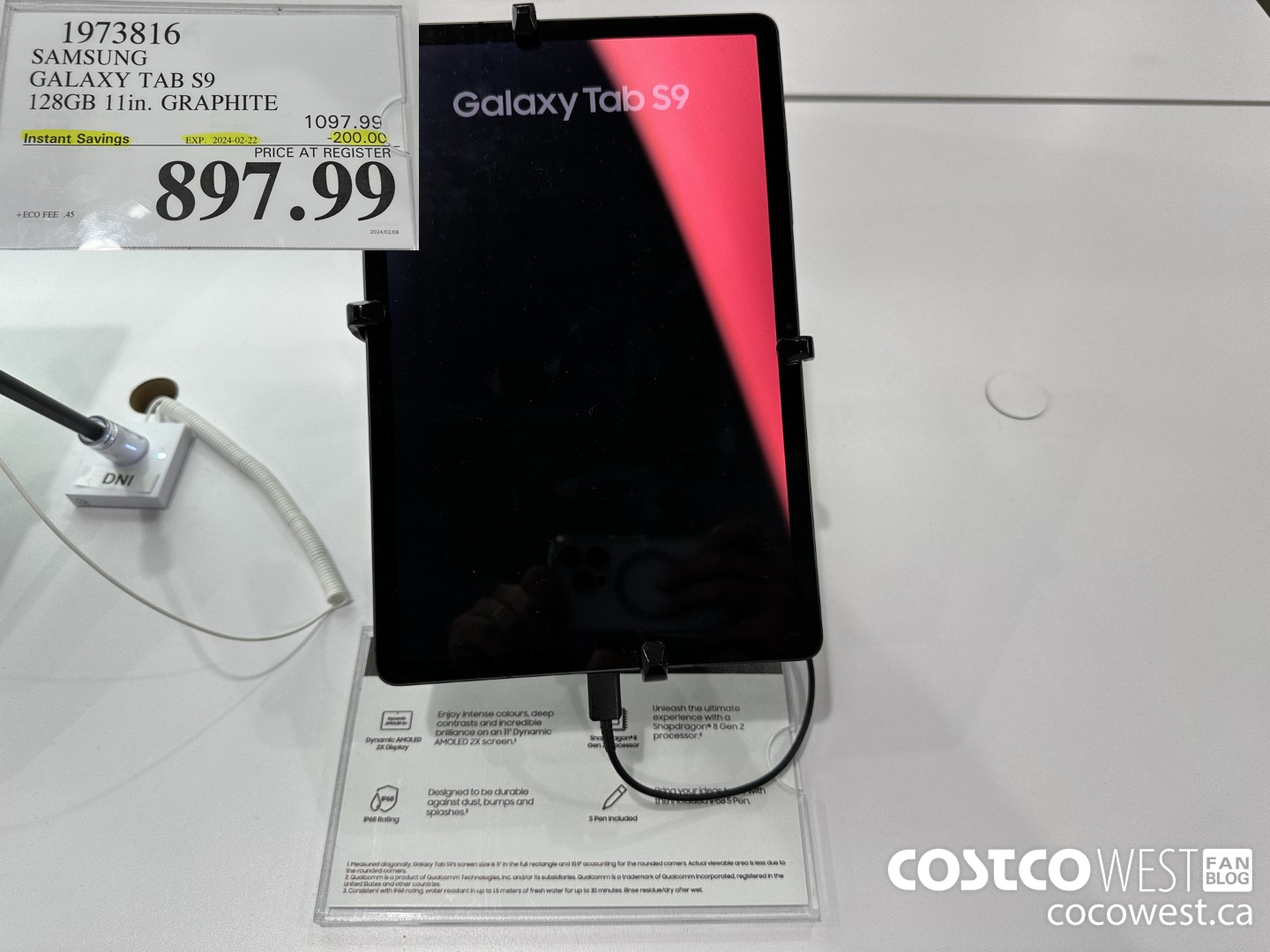 1973816 SAMSUNG GALAXY TAB S9 128GB 11IN GRAPHITE ($200.00 INSTANT SAVINGS EXPIRES ON 2024-02-22) $897.99