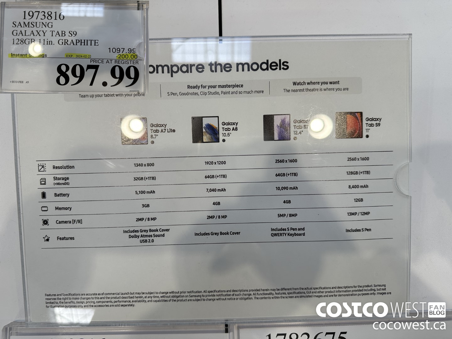 1973816 SAMSUNG GALAXY TAB S9 128GB 11IN GRAPHITE ($200.00 INSTANT SAVINGS EXPIRES ON 2024-02-22) $897.99