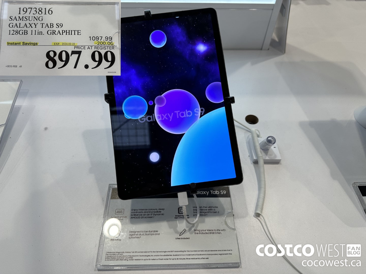 1973816 SAMSUNG GALAXY TAB S9 128GB 11IN GRAPHITE ($200.00 INSTANT SAVINGS EXPIRES ON 2024-02-22) $897.99