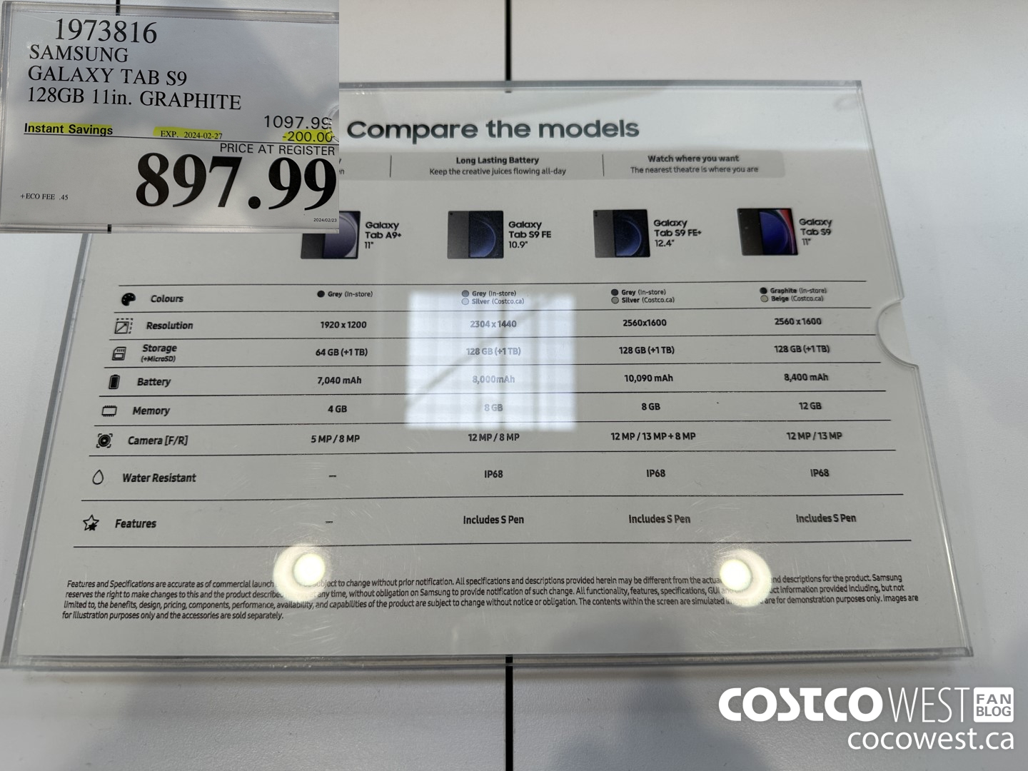 1973816 SAMSUNG GALAXY TAB S9 128GB 11IN GRAPHITE ($200.00 INSTANT SAVINGS EXPIRES ON 2024-02-27) $897.99