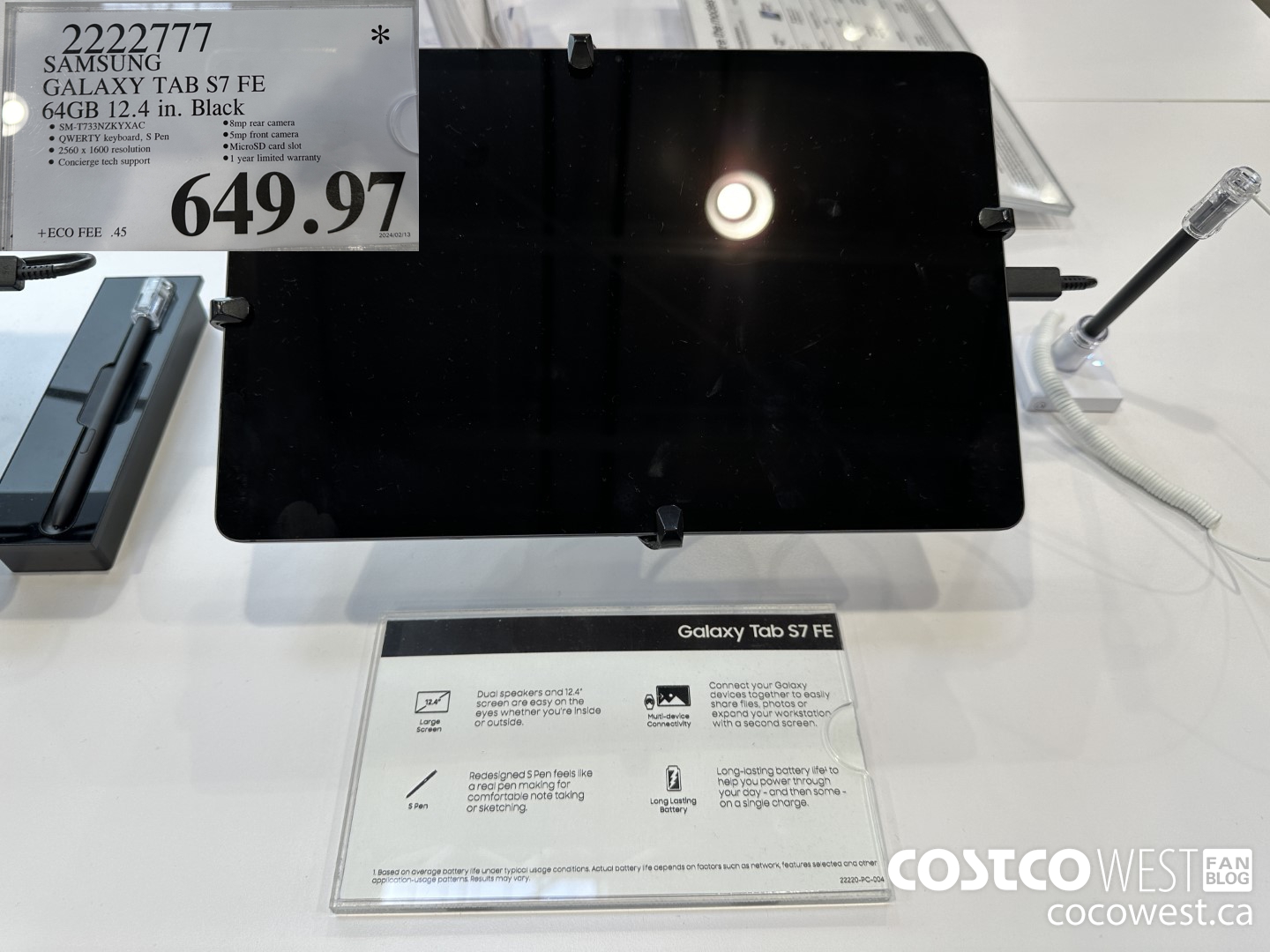 2222777 SAMSUNG TAB S7FE 64GB 12.4 IN. BLACK $649.97