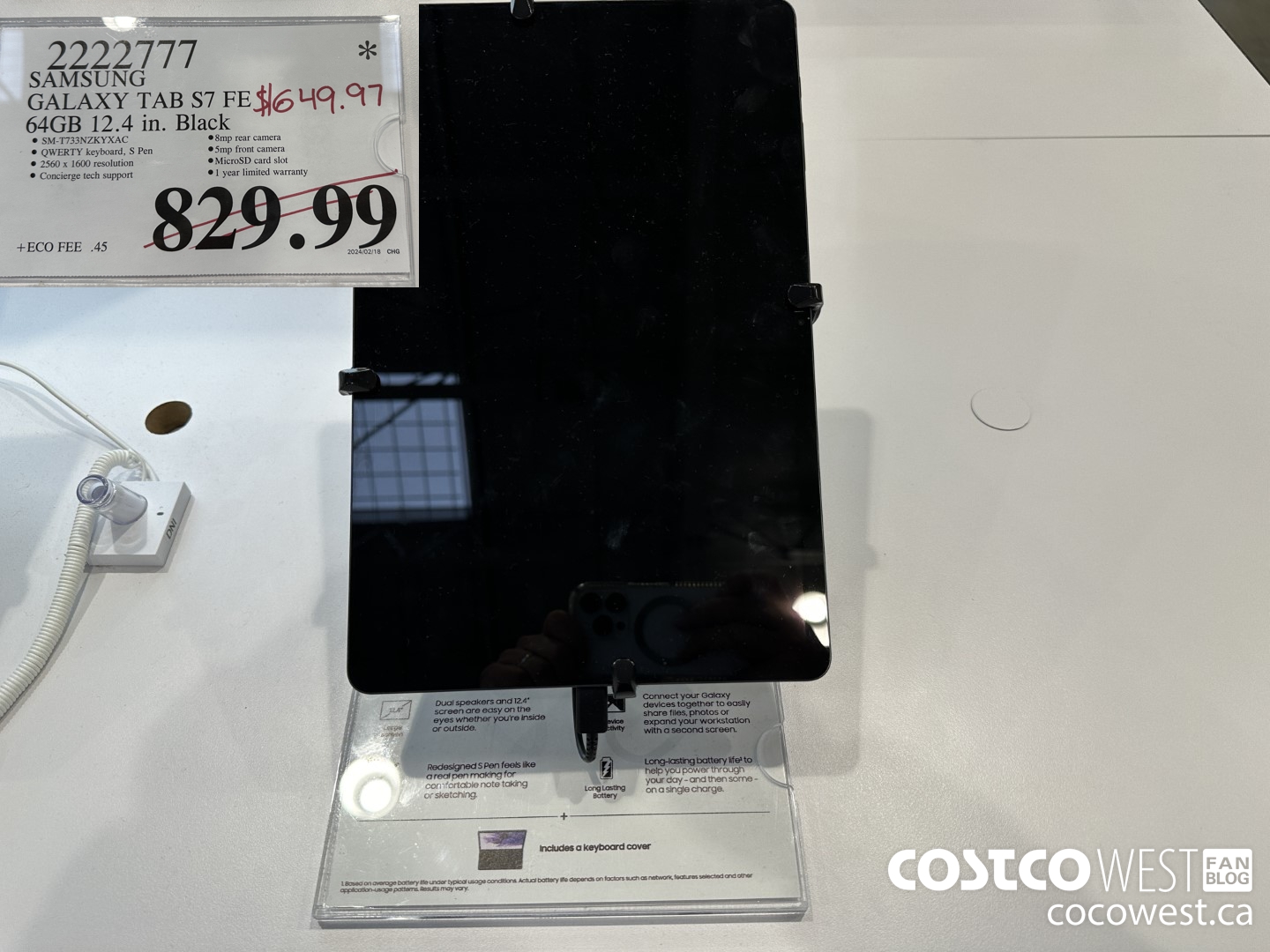 2222777 SAMSUNG TAB S7FE 64GB 12.4 IN. BLACK $649.97