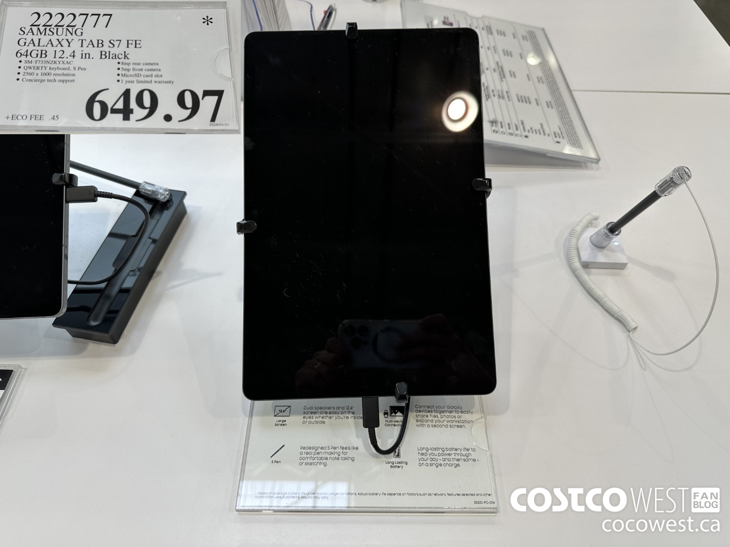 2222777 SAMSUNG TAB S7FE 64GB 12.4 IN. BLACK $649.97