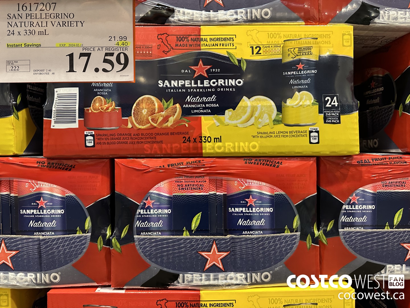 1617207 SAN PELLEGRINO NATURALI VARIETY 24 x 330 mL ($4.40 INSTANT SAVINGS EXPIRES ON 2024-02-11) $17.59