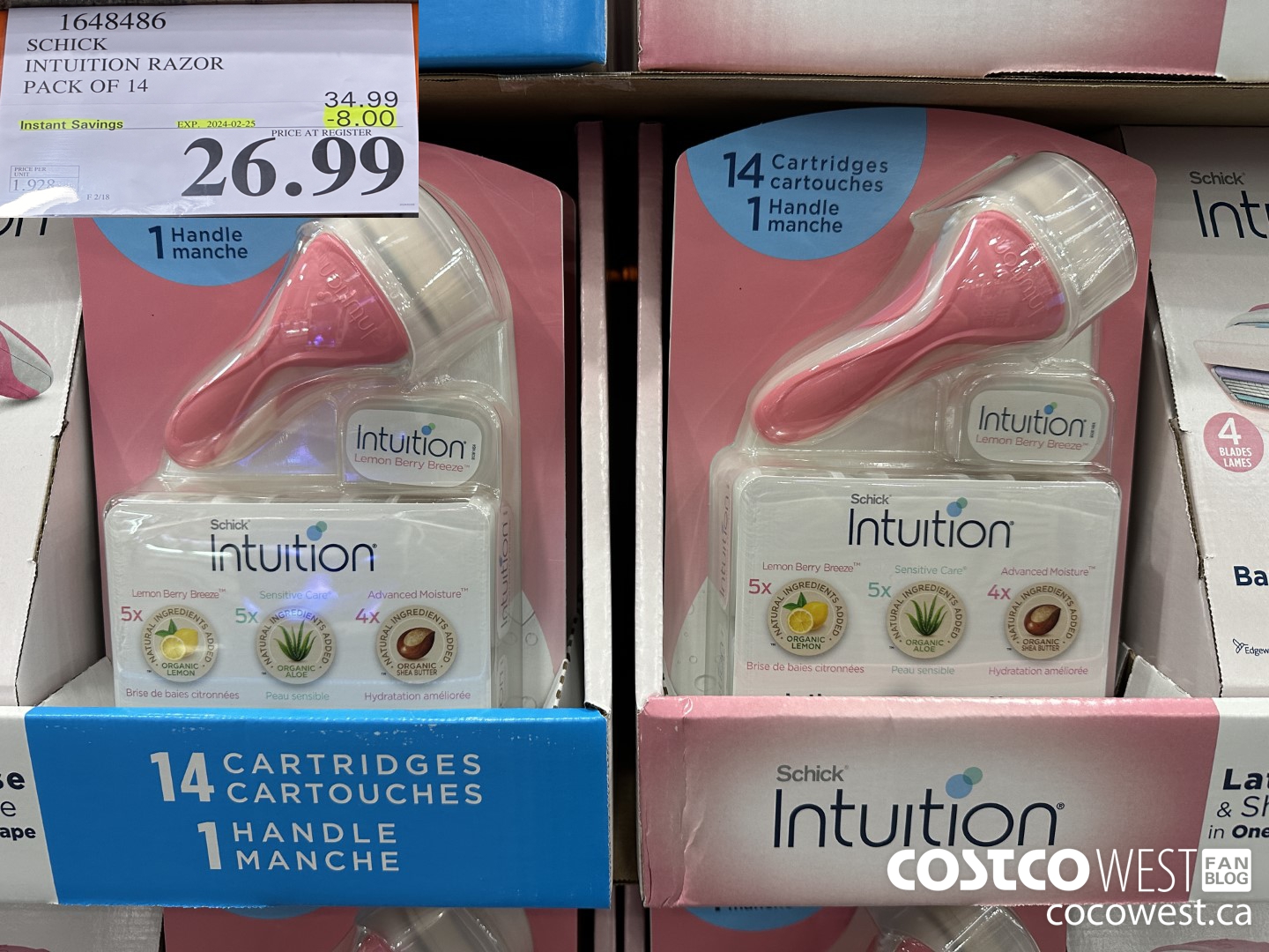 1648486 SCHICK INTUITION 14 CARTRIDGES + RAZOR ($8.00 INSTANT SAVINGS EXPIRES ON 2024-02-25) $26.99