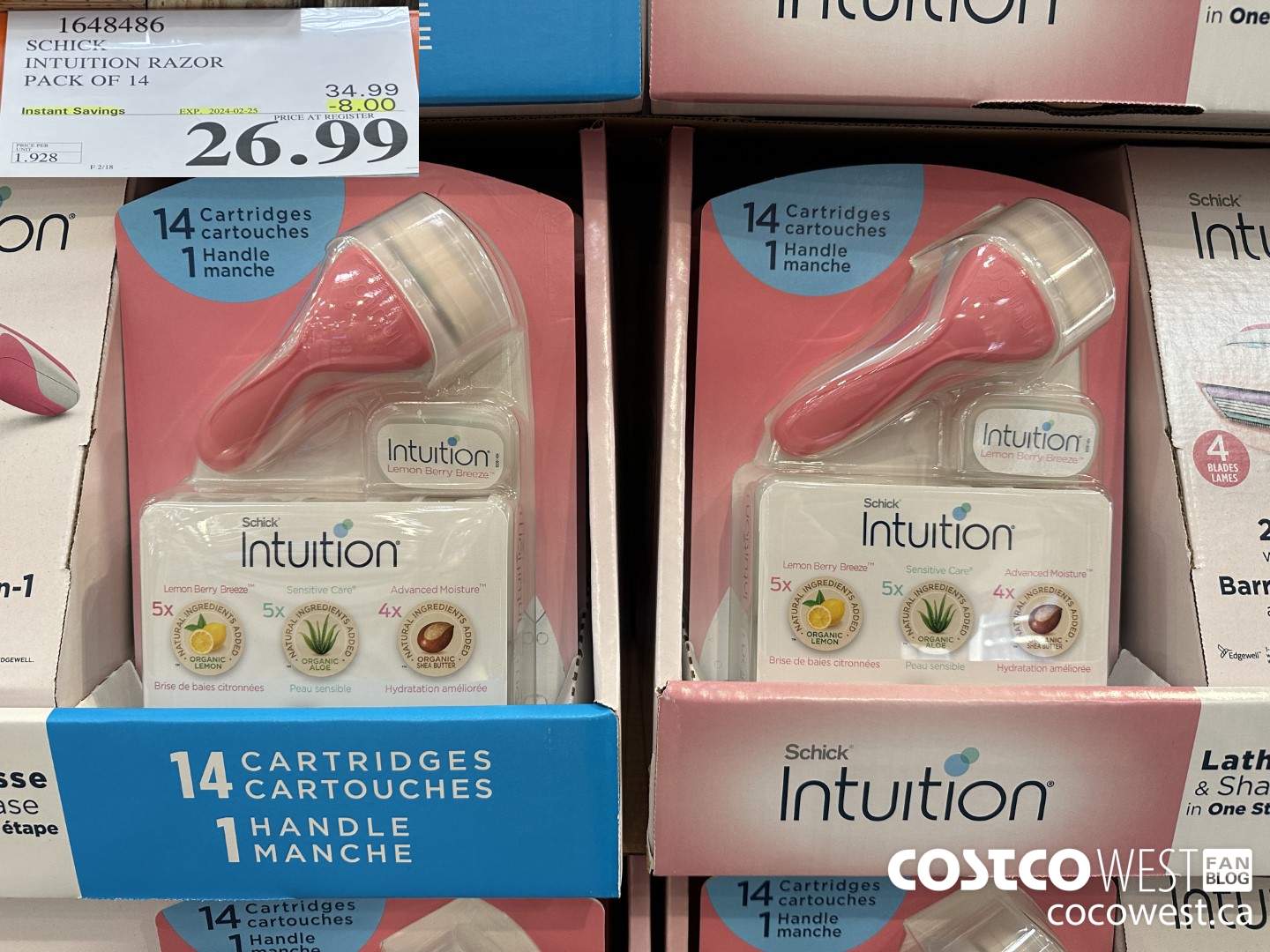 1648486 SCHICK INTUITION 14 CARTRIDGES + RAZOR ($8.00 INSTANT SAVINGS EXPIRES ON 2024-02-25) $26.99