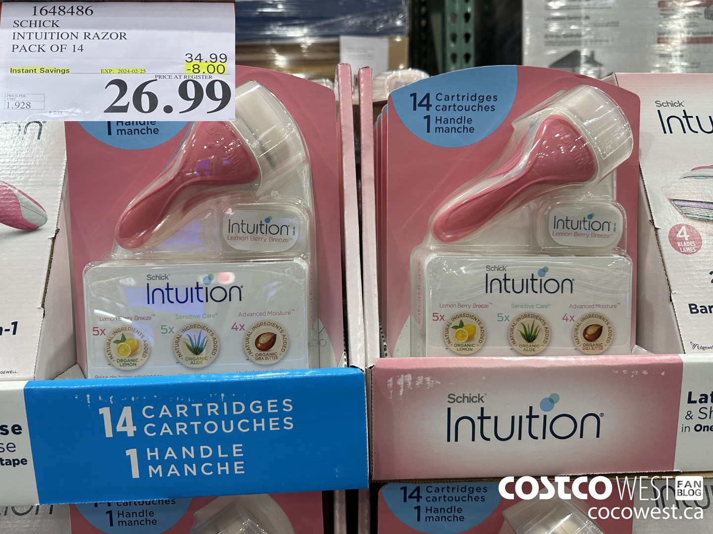 1648486 SCHICK INTUITION 14 CARTRIDGES + RAZOR ($8.00 INSTANT SAVINGS EXPIRES ON 2024-02-25) $26.99