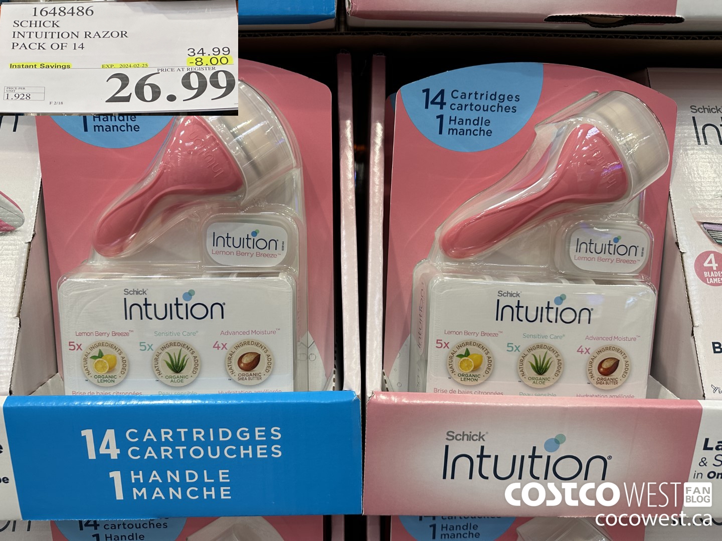 1648486 SCHICK INTUITION 14 CARTRIDGES + RAZOR ($8.00 INSTANT SAVINGS EXPIRES ON 2024-02-25) $26.99