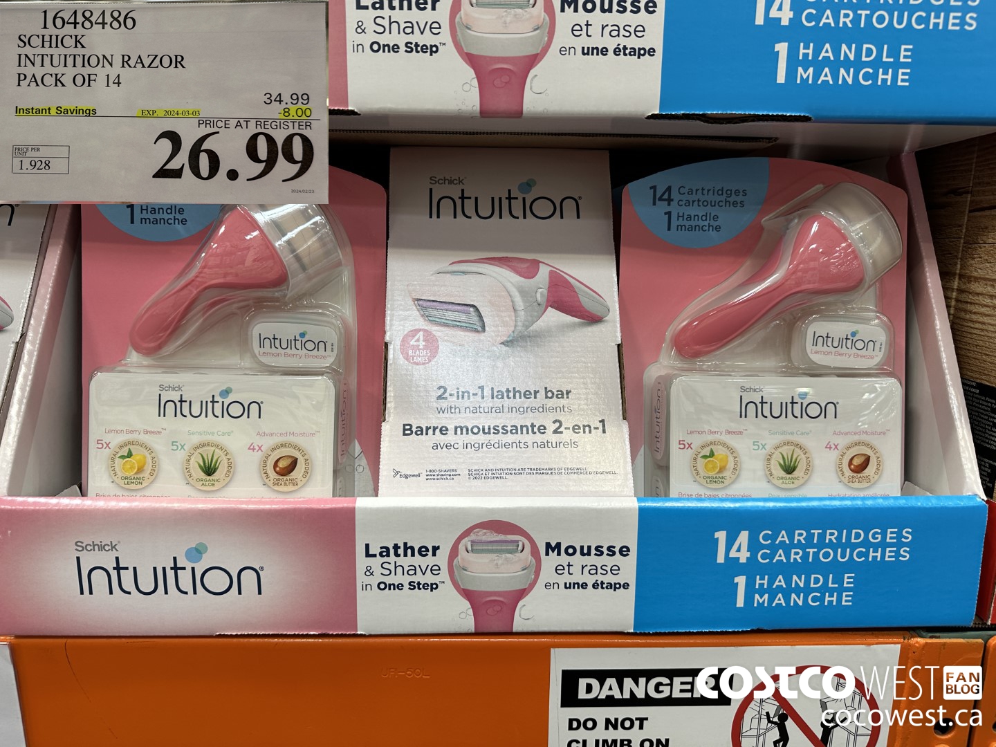 1648486 SCHICK INTUITION 14 CARTRIDGES + RAZOR ($8.00 INSTANT SAVINGS EXPIRES ON 2024-03-03) $26.99