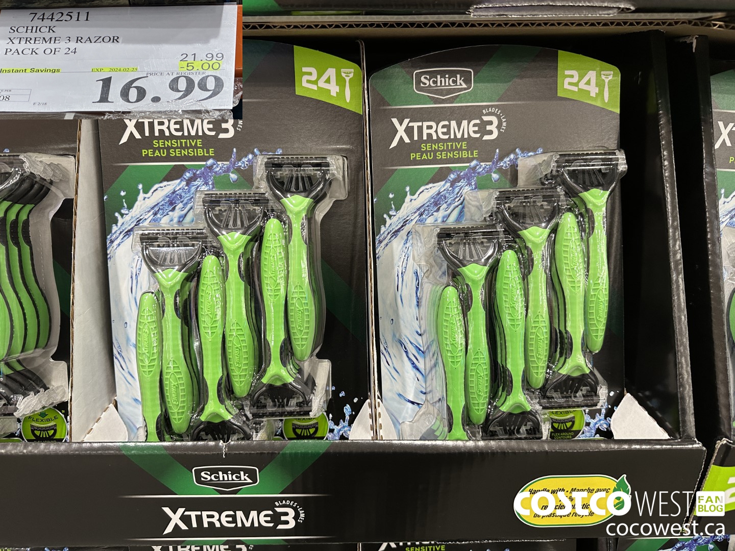 7442511 SCHICK XTREME3 DISPOSABLE RAZORS PACK OF 24 ($5.00 INSTANT SAVINGS EXPIRES ON 2024-02-25) $16.99
