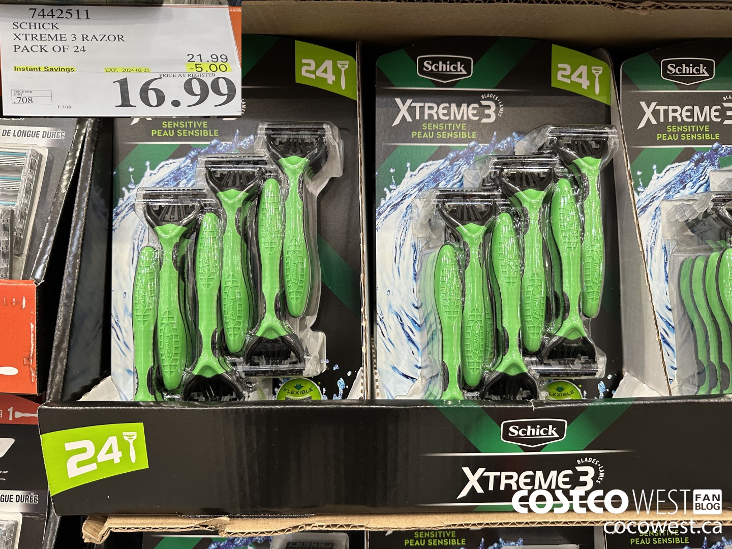 7442511 SCHICK XTREME3 DISPOSABLE RAZORS PACK OF 24 ($5.00 INSTANT SAVINGS EXPIRES ON 2024-02-25) $16.99
