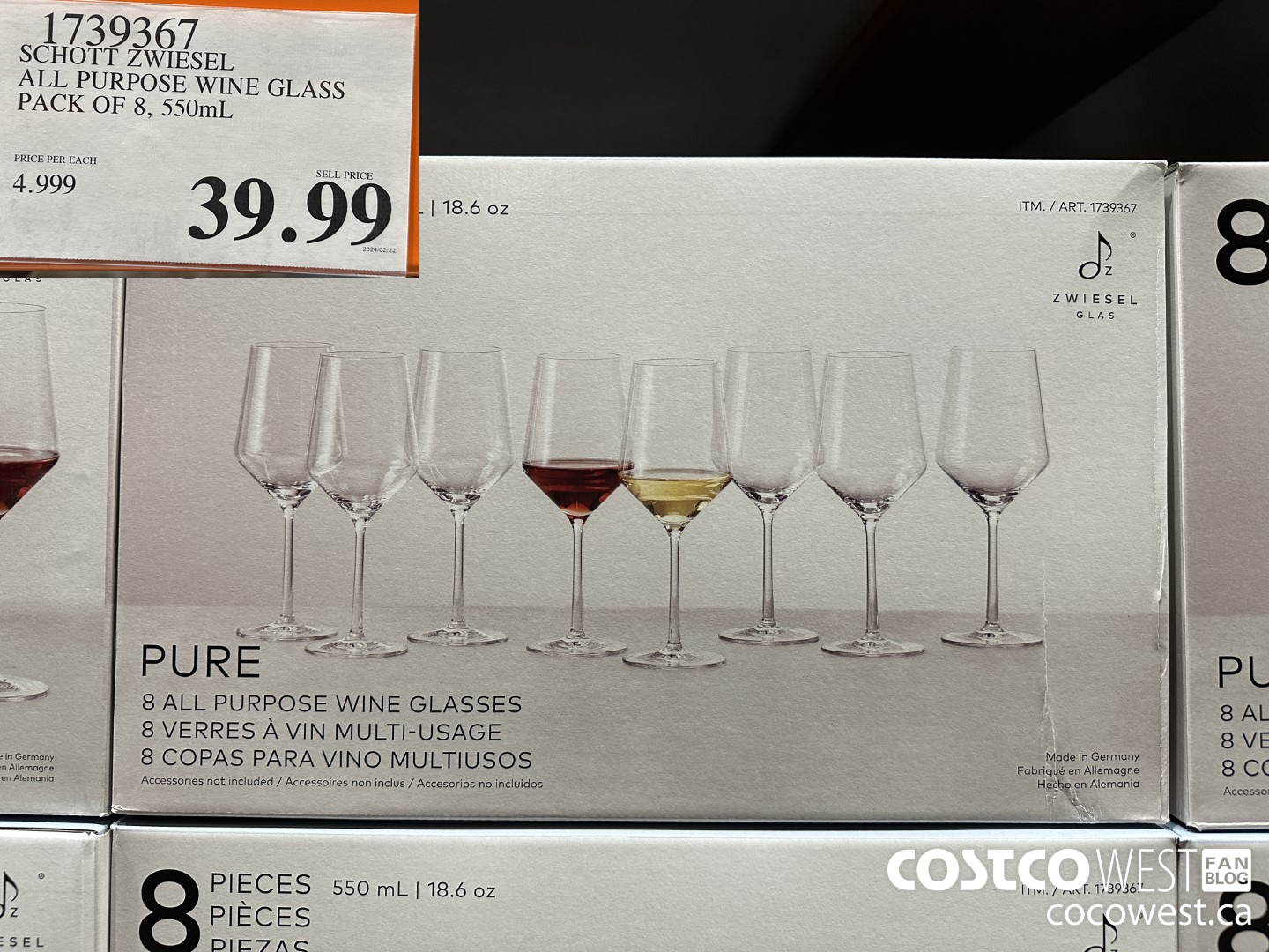 1739367 SCHOTT ZWIESEL ALL PURPOSE WINE GLAS PACK OF 8, 550ML $39.99