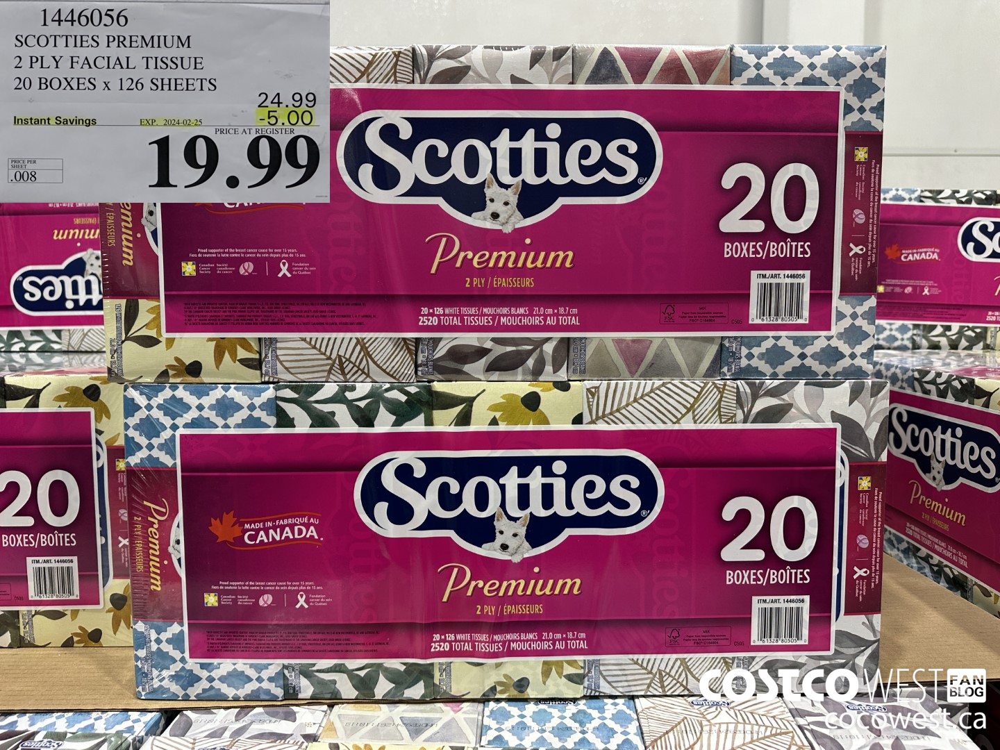 1446056 SCOTTIES PREMIUM 2 PLY FACIAL TISSUE 20 BOXES x 126 SHEETS ($5.00 INSTANT SAVINGS EXPIRES ON 2024-02-25) $19.99