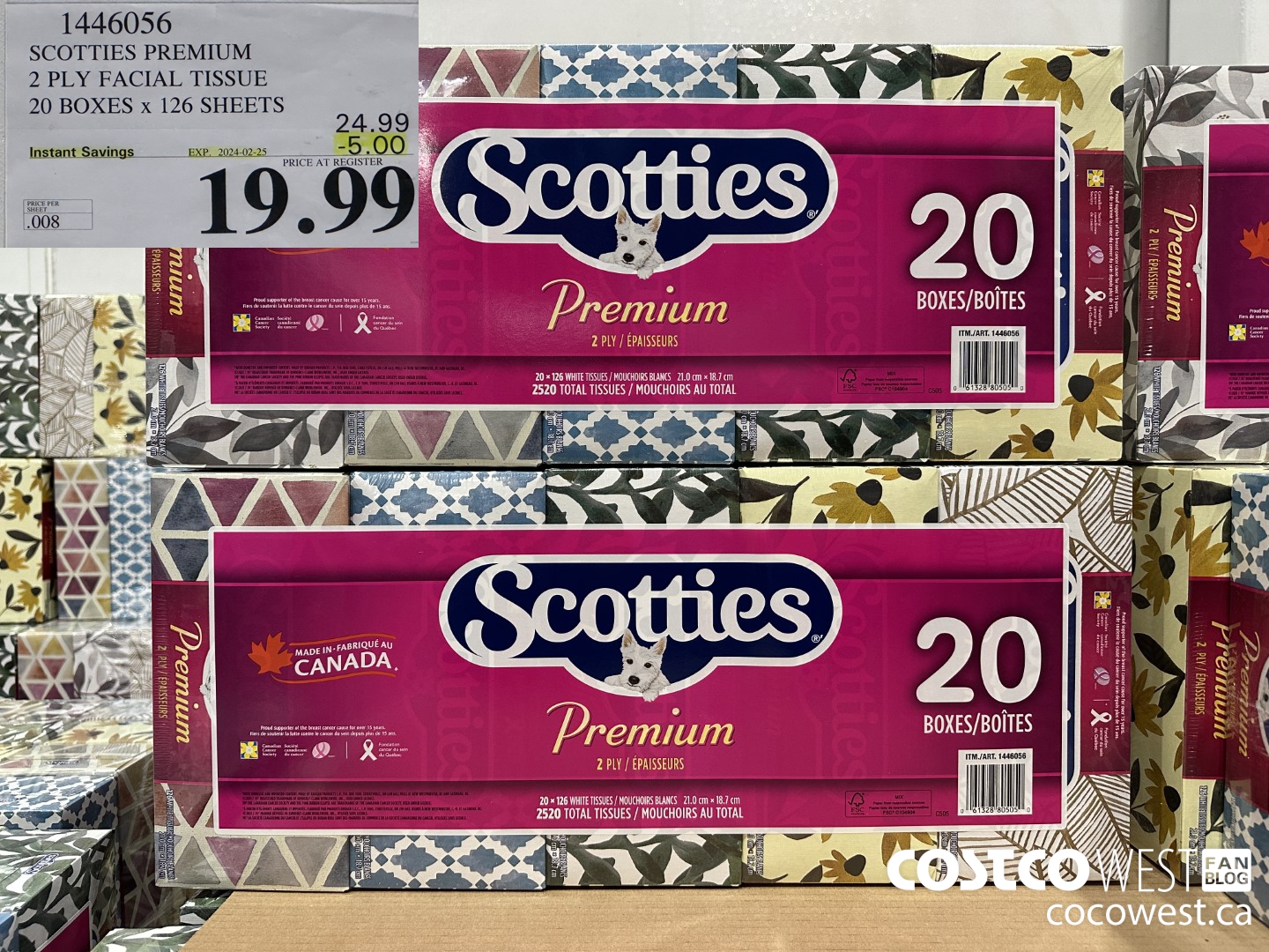 1446056 SCOTTIES PREMIUM 2 PLY FACIAL TISSUE 20 BOXES x 126 SHEETS ($5.00 INSTANT SAVINGS EXPIRES ON 2024-02-25) $19.99