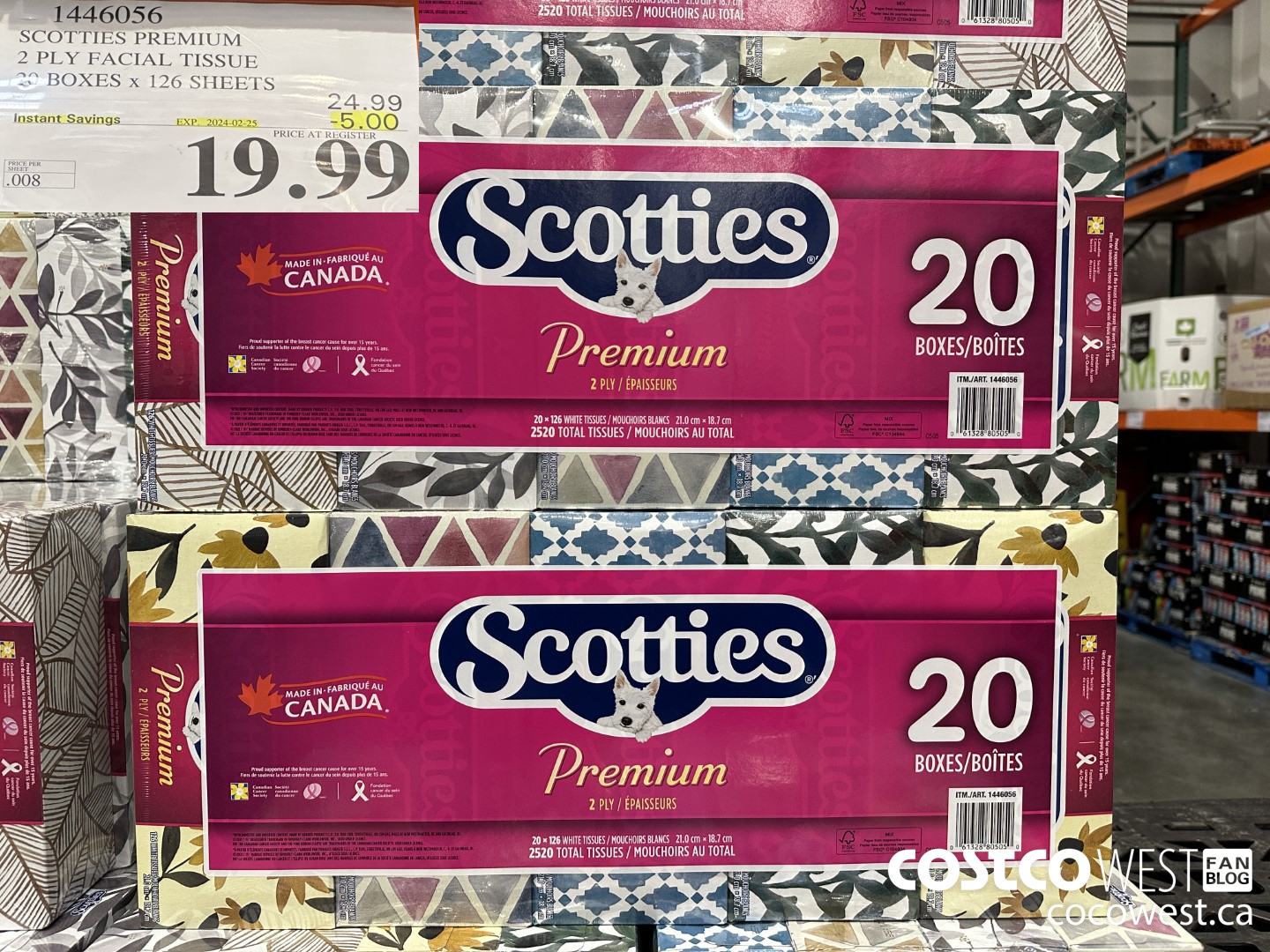 1446056 SCOTTIES PREMIUM 2 PLY FACIAL TISSUE 20 BOXES x 126 SHEETS ($5.00 INSTANT SAVINGS EXPIRES ON 2024-02-25) $19.99