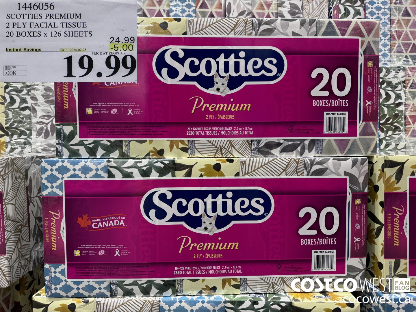1446056 SCOTTIES PREMIUM 2 PLY FACIAL TISSUE 20 BOXES x 126 SHEETS ($5.00 INSTANT SAVINGS EXPIRES ON 2024-02-25) $19.99