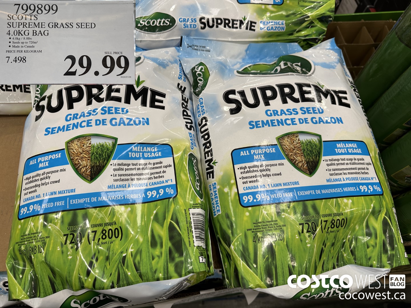 799899 SCOTTS SUPREME GRASS SEED 4.0 KG BAG $29.99