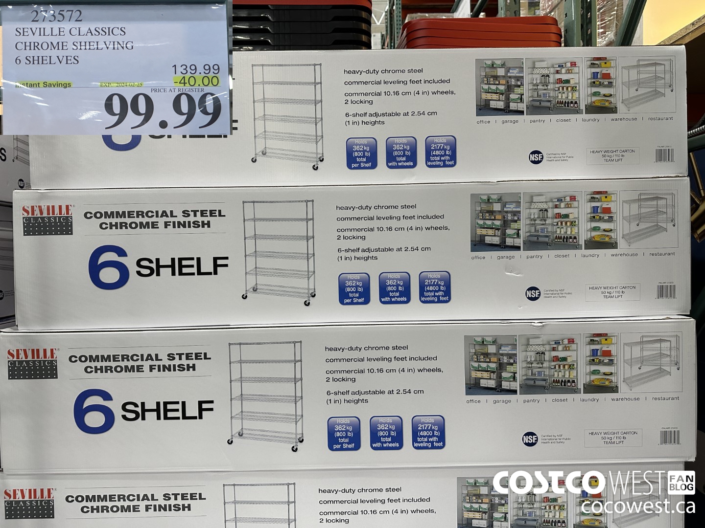 273572 SEVILLE CLASSICS CHROME SHELVING 6 SHELVES ($40.00 INSTANT SAVINGS EXPIRES ON 2024-02-25) $99.99