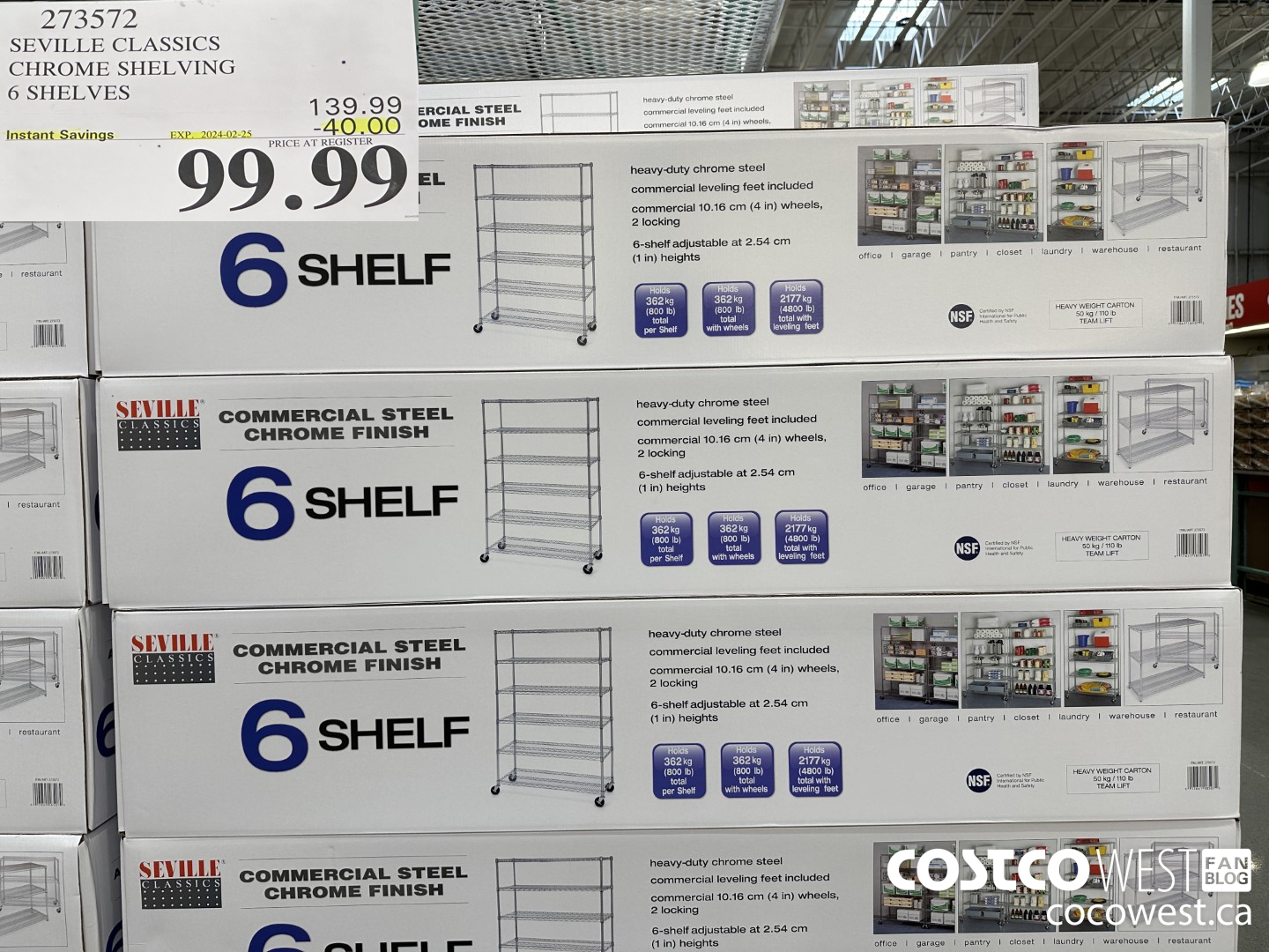 273572 SEVILLE CLASSICS CHROME SHELVING 6 SHELVES ($40.00 INSTANT SAVINGS EXPIRES ON 2024-02-25) $99.99