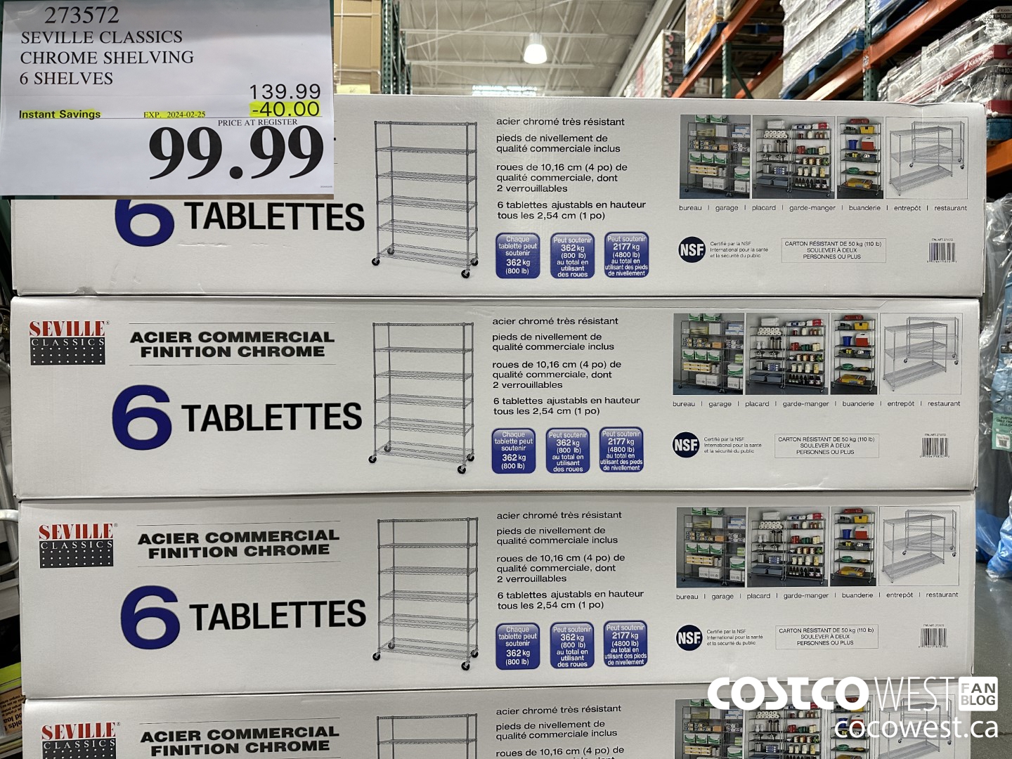 273572 SEVILLE CLASSICS CHROME SHELVING 6 SHELVES ($40.00 INSTANT SAVINGS EXPIRES ON 2024-02-25) $99.99