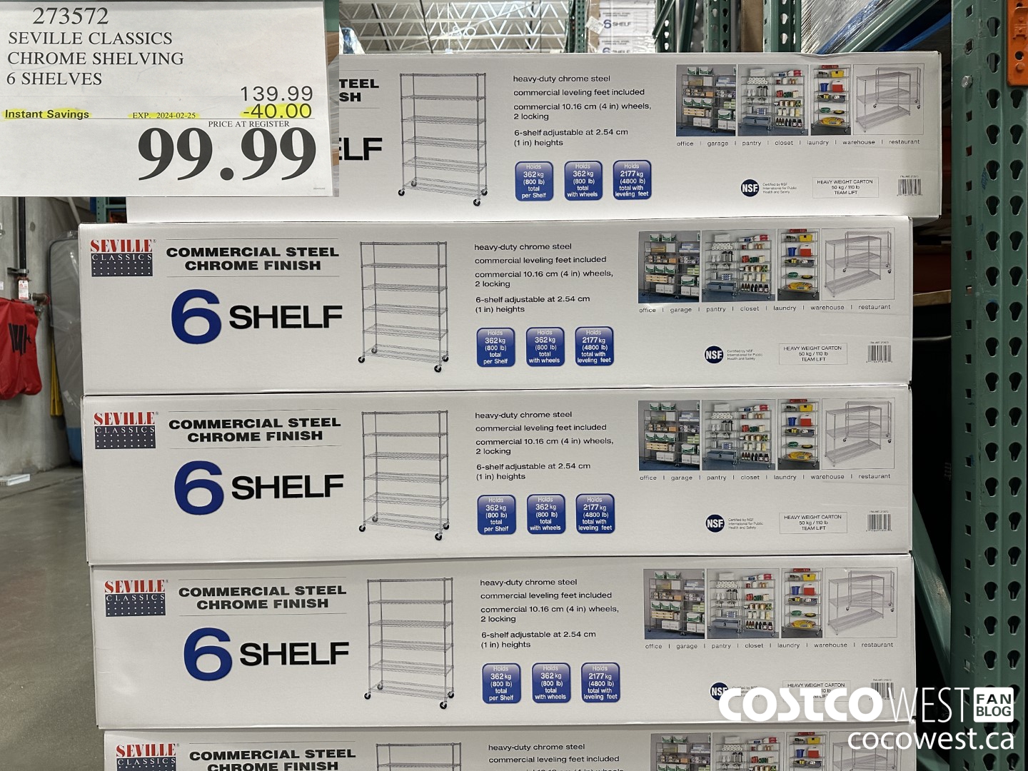 273572 SEVILLE CLASSICS CHROME SHELVING 6 SHELVES ($40.00 INSTANT SAVINGS EXPIRES ON 2024-02-25) $99.99