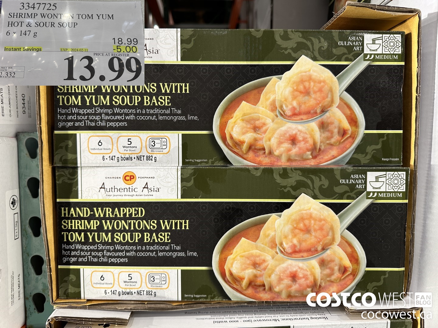 3347725 SHRIMP WONTON TOM YUM HOT & SOUR SOUP 6 X 147 G ($5.00 INSTANT SAVINGS EXPIRES ON 2024-02-11) $13.99