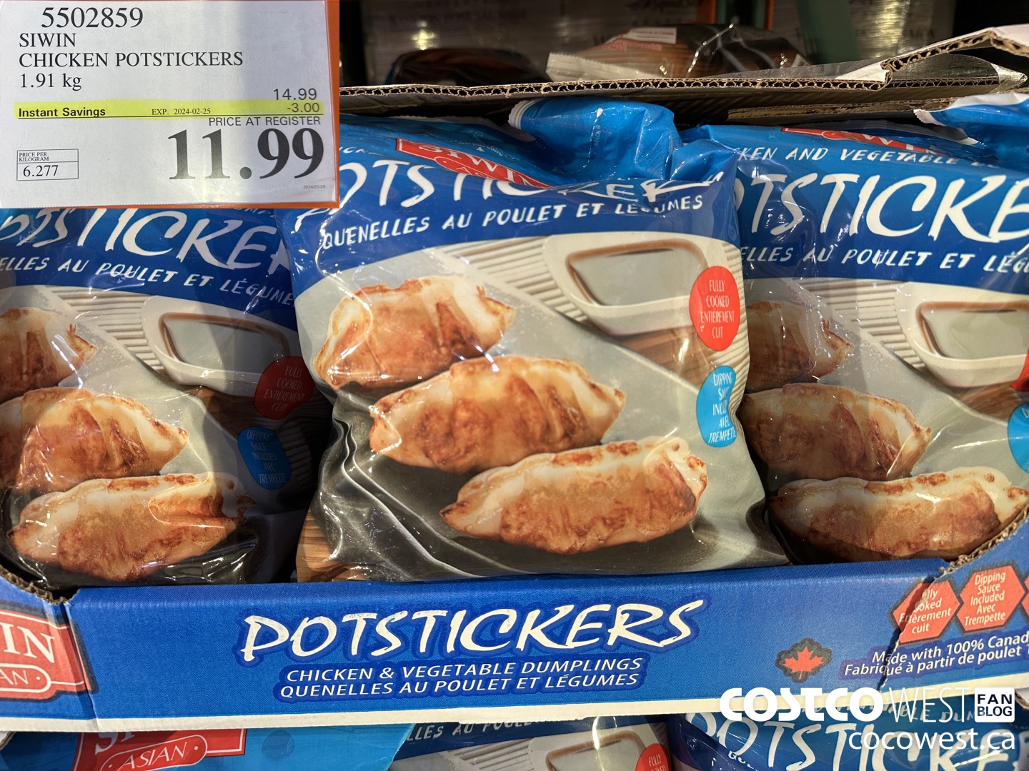 5502859 SIWIN CHICKEN POTSTICKERS 1.91 kg ($3.00 INSTANT SAVINGS EXPIRES ON 2024-02-25) $11.99