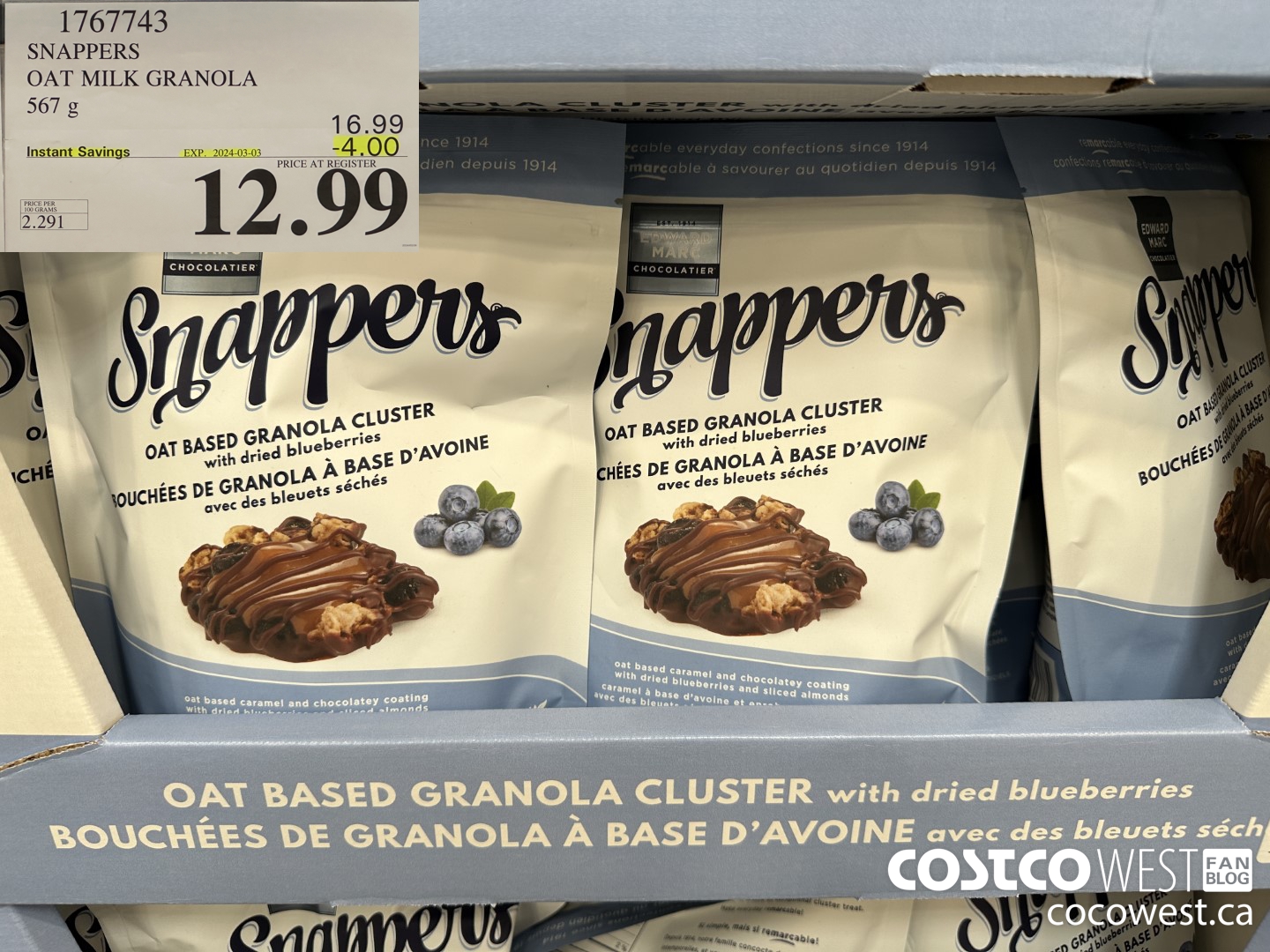 1767743 SNAPPERS OAT MILK GRANOLA 567G ($4.00 INSTANT SAVINGS EXPIRES ON 2024-03-03) $12.99
