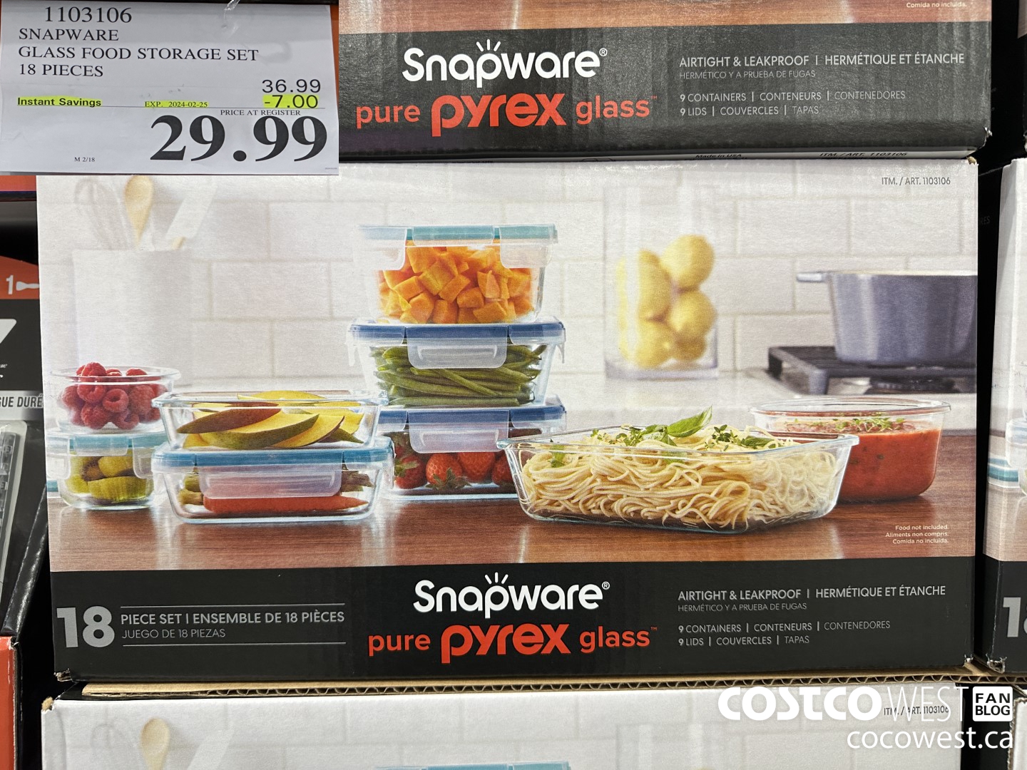1103106 SNAPWARE PYREX 18-PIECE GLASS FOOD STORAGE SET ($7.00 INSTANT SAVINGS EXPIRES ON 2024-02-25) $29.99