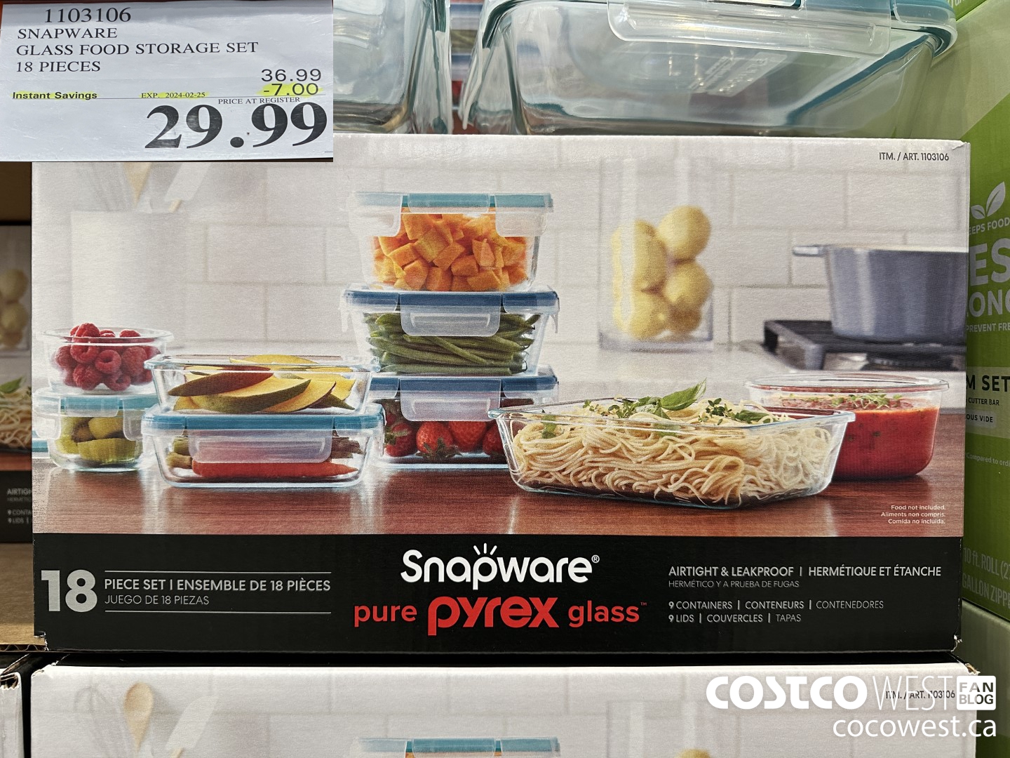 1103106 SNAPWARE PYREX 18-PIECE GLASS FOOD STORAGE SET ($7.00 INSTANT SAVINGS EXPIRES ON 2024-02-25) $29.99